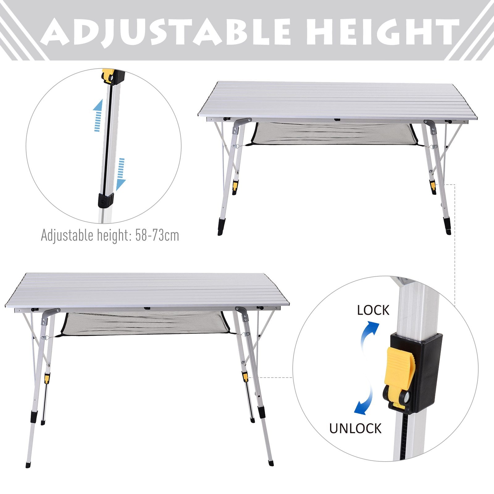 4FT Folding Aluminium Picnic Table Portable Camping BBQ Table Roll Up Top Mesh Layer Rack with Carrying Bag