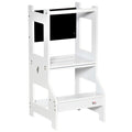 2-in-1 Kids Step Stool and Toddler Table Chair Set with Chalkboard and Safety Rail - White