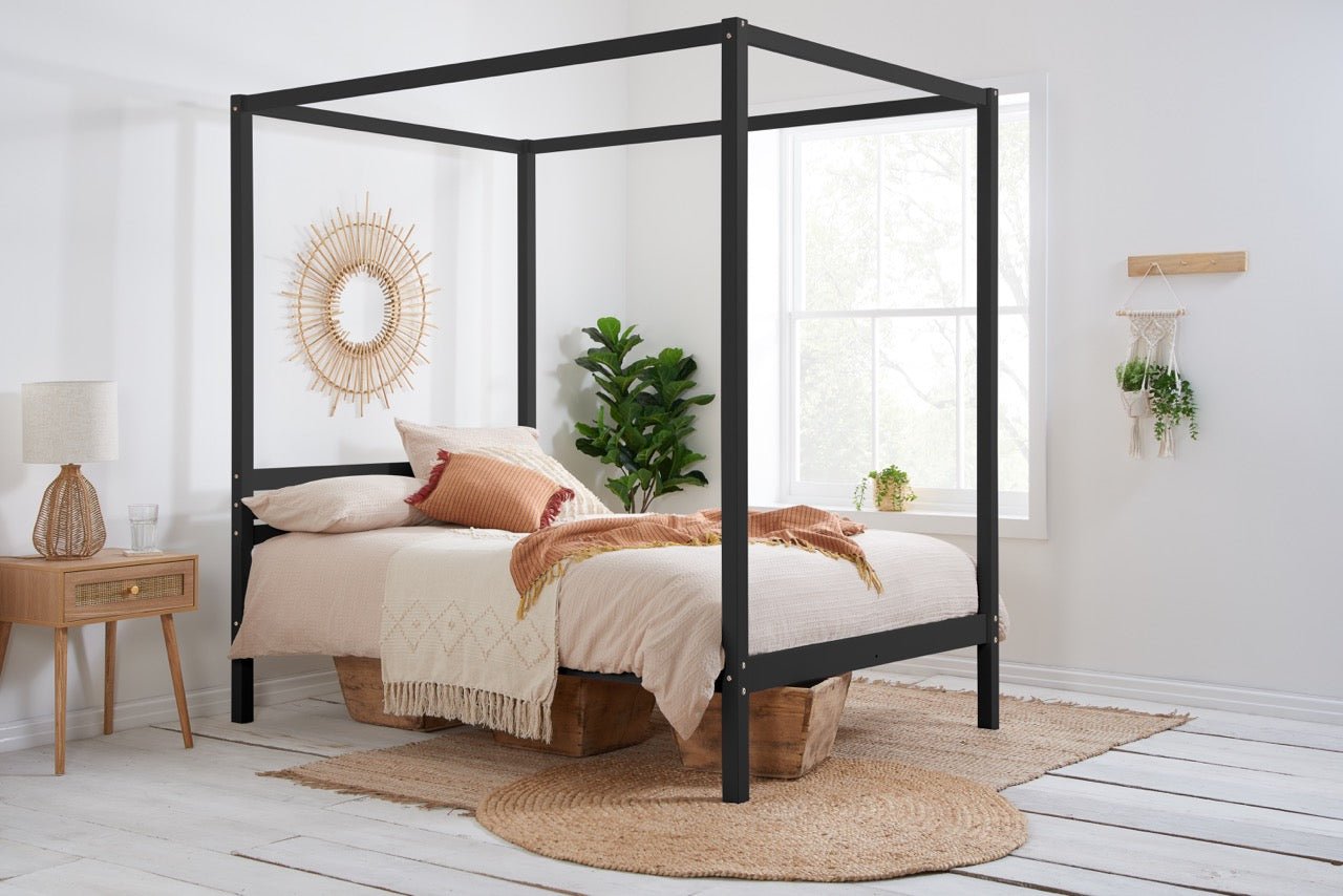 Mercia Four Poster Double Bed Black - Bedzy UK modern and affordable home furniture England