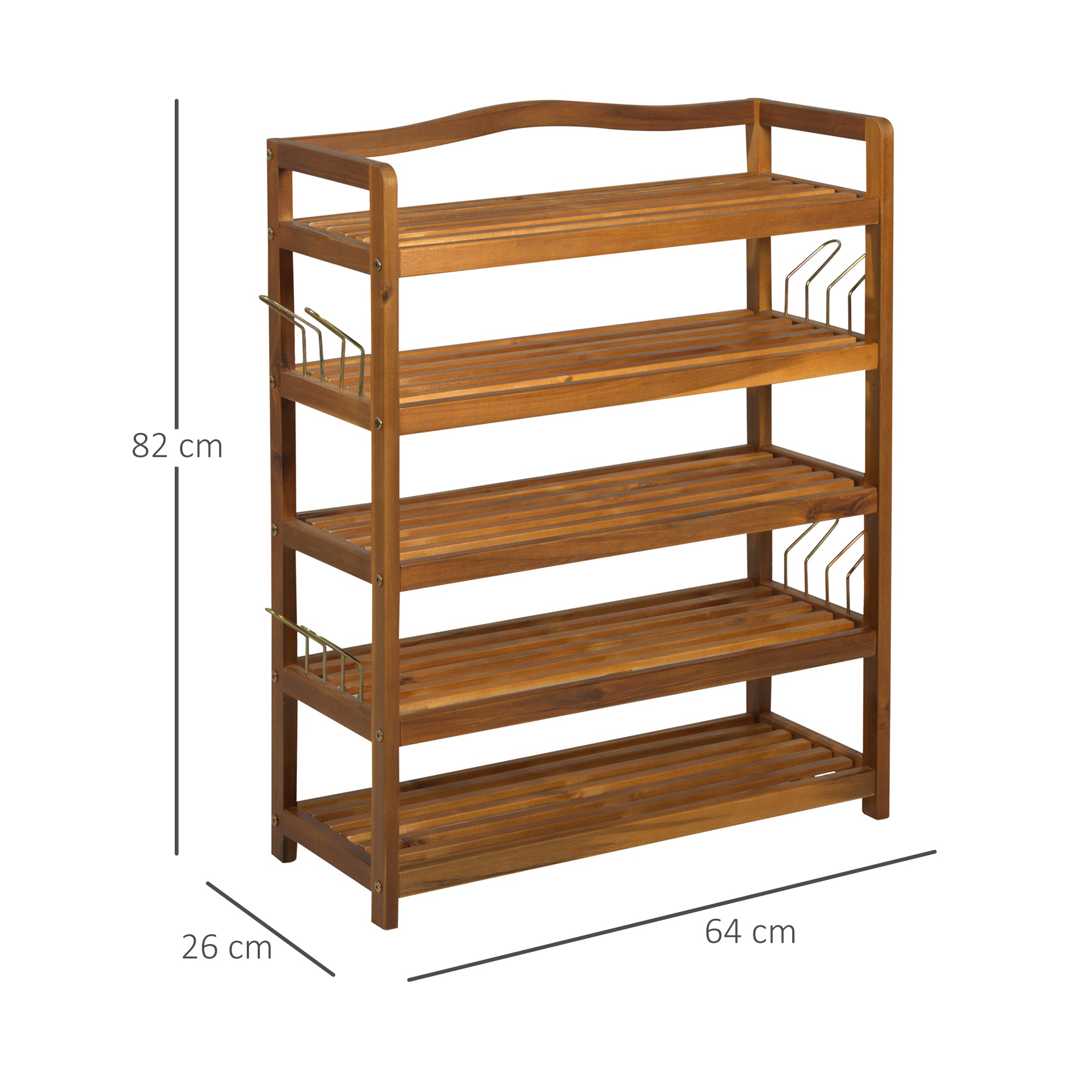 5-Tier Shoe Rack, Acacia Wooden Shoe Storage Organiser with Hangers, Holds up to 24 Pairs, for Entryway, Living Room, 64 x 26 x 82 cm, Teak