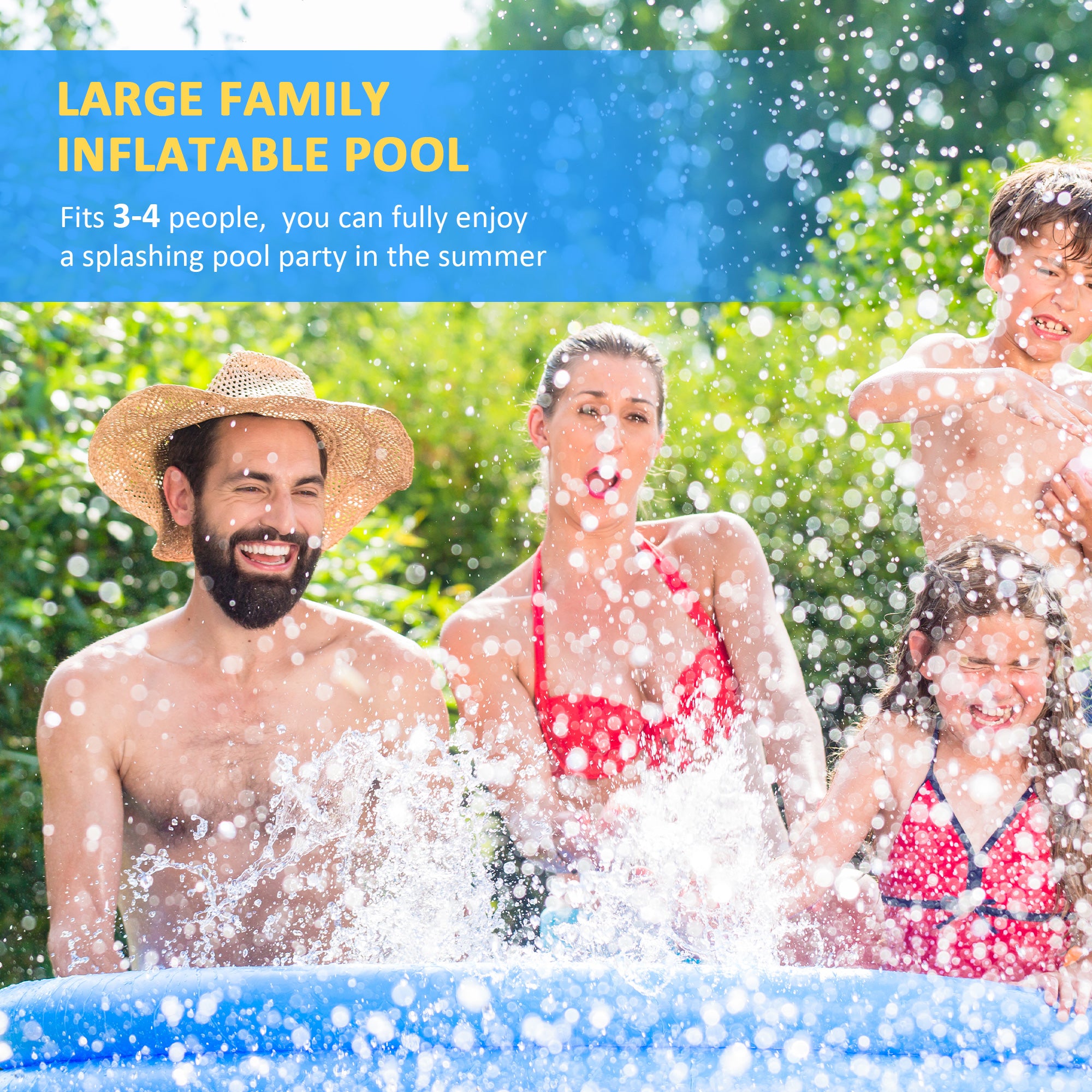 Inflatable Family Swimming Pool, Family-Sized Round Paddling Pool w/ Hand Pump for Kids, Adults, Outdoor, Garden, 274cm x 76cm, Blue