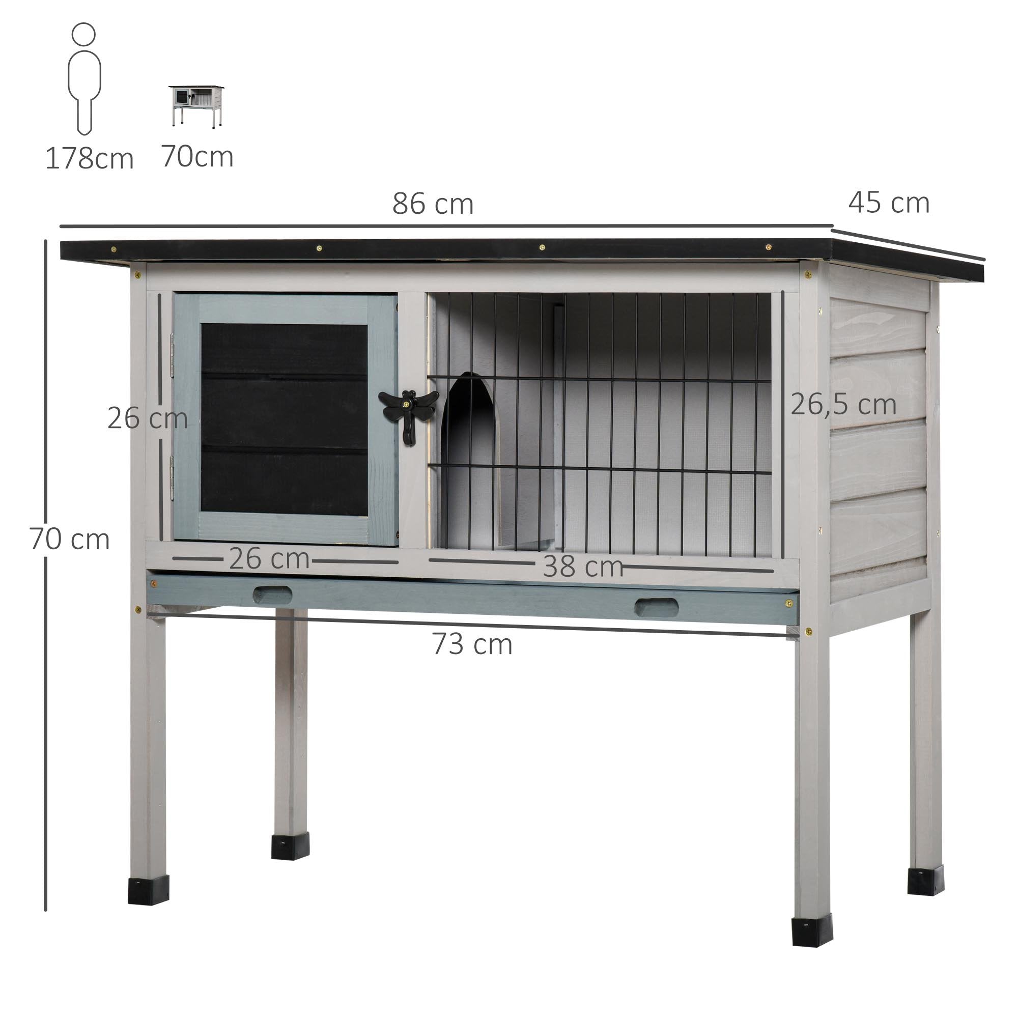 Rabbit's Elevated Fir Wood Outdoor Hutch Grey