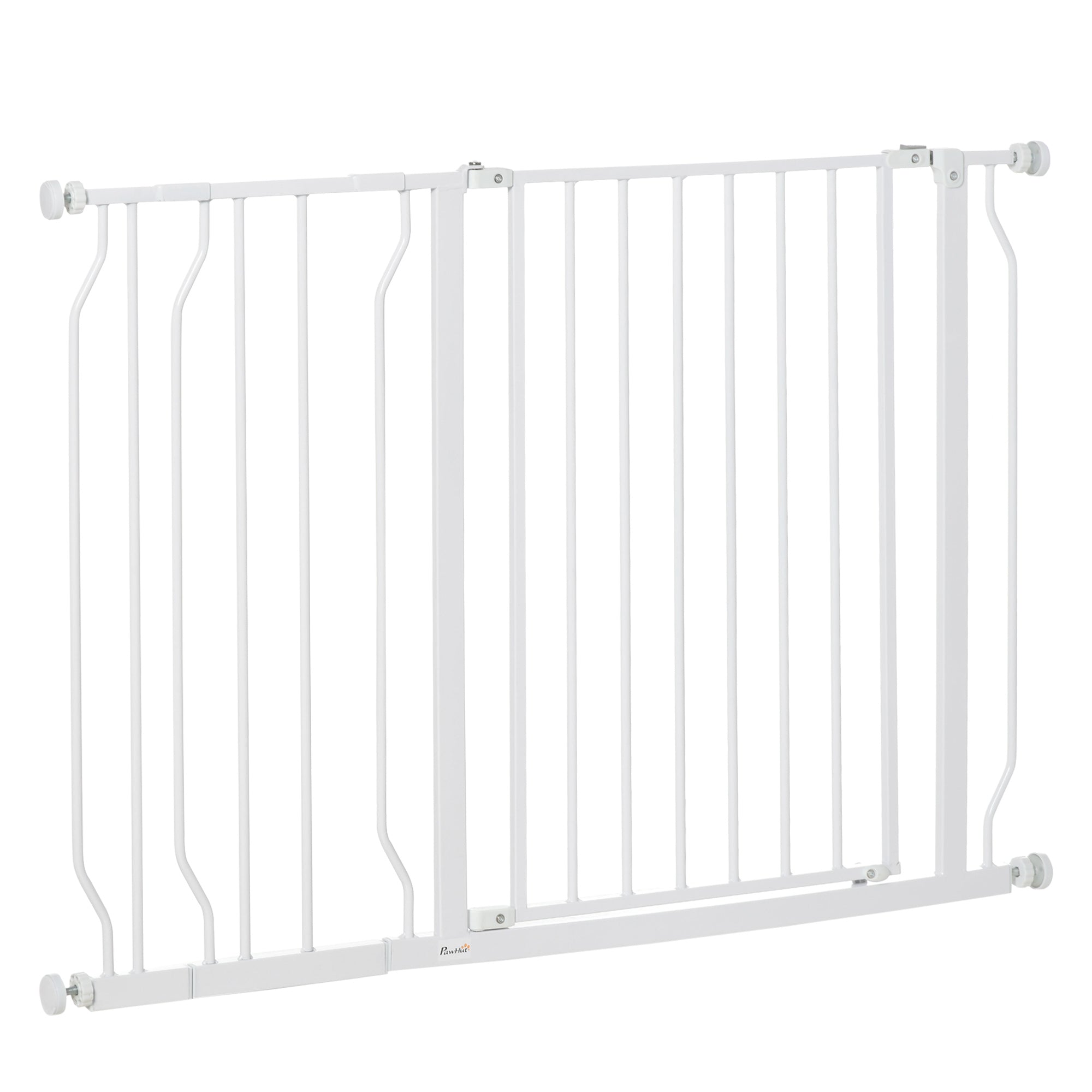 Expandable Dog Gate with Door pressure,75-115cm Doorway Pet Barrier Fence for Hallways, Staircases, White