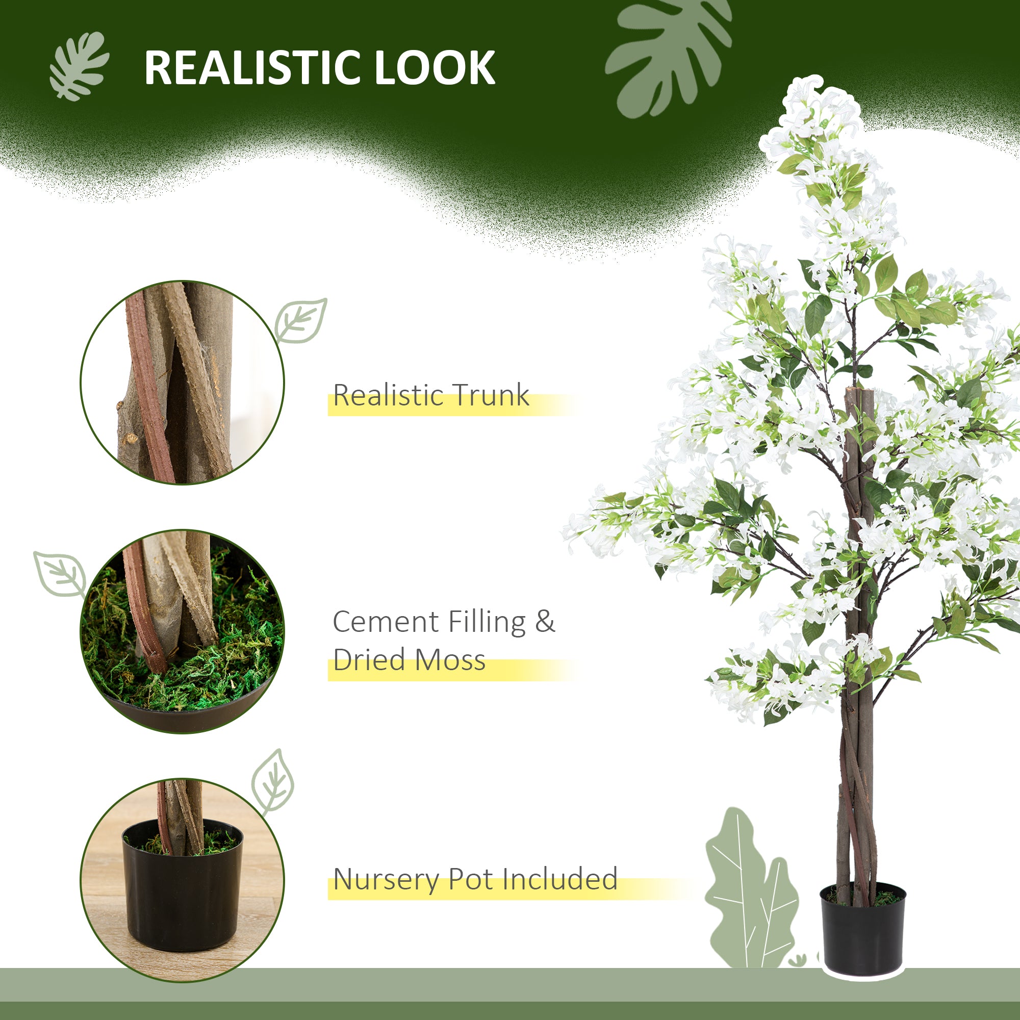 Artificial Honeysuckle Plant in Pot - Realistic Indoor Outdoor Decor White Green