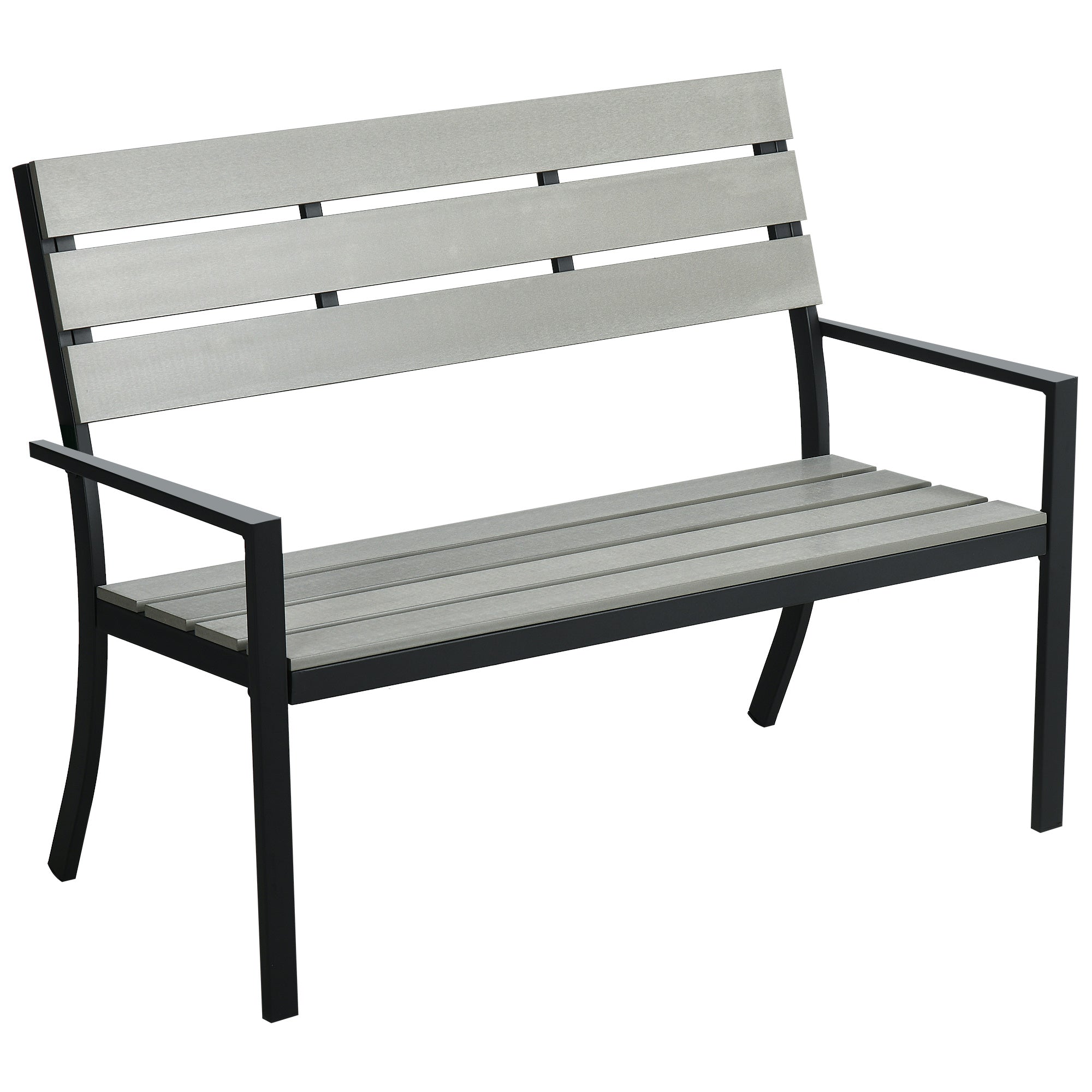 2 Seater Garden Bench, Slatted Outdoor Bench with Steel Frame, Garden Loveseat, 122 x 65 x 92 cm, Grey