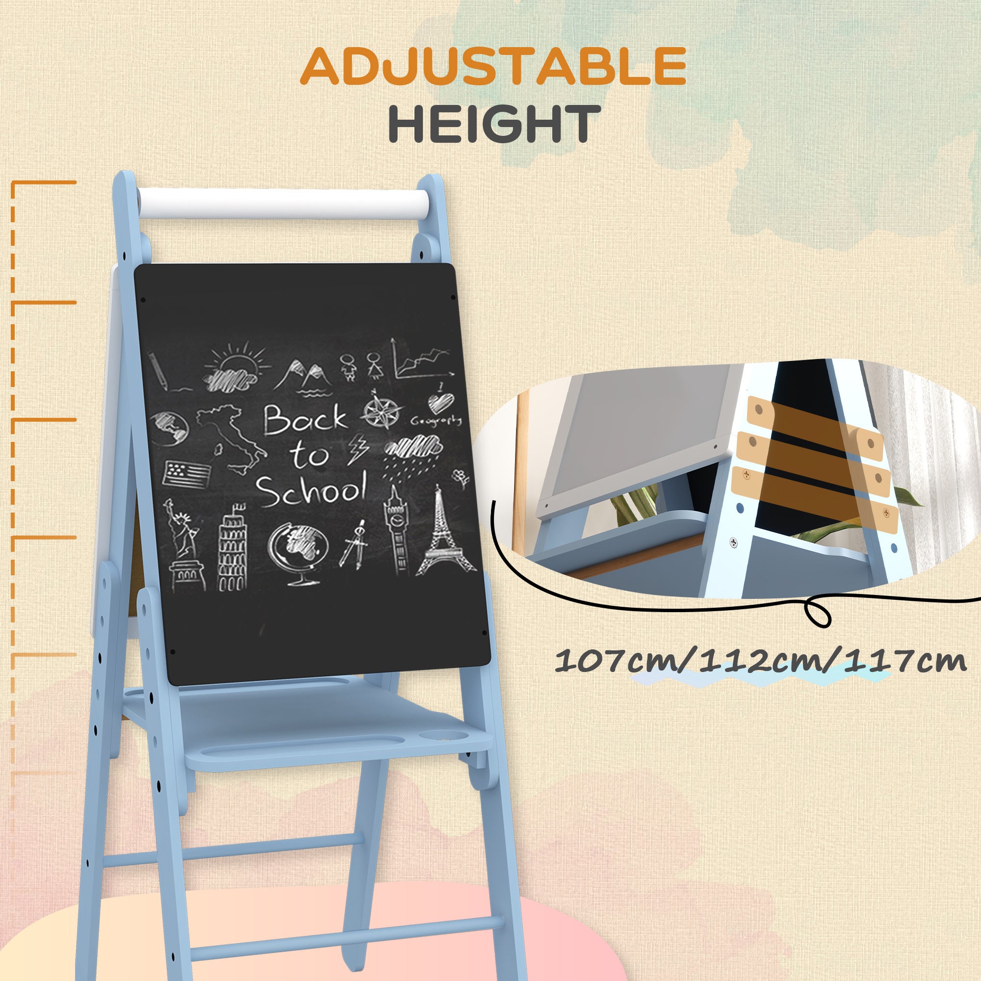 Art Easel for Kids with Paper Roll, Height Adjustable Double-Sided Whiteboard Chalkboard, 3 in 1 Easel, for Ages 3-6 Years