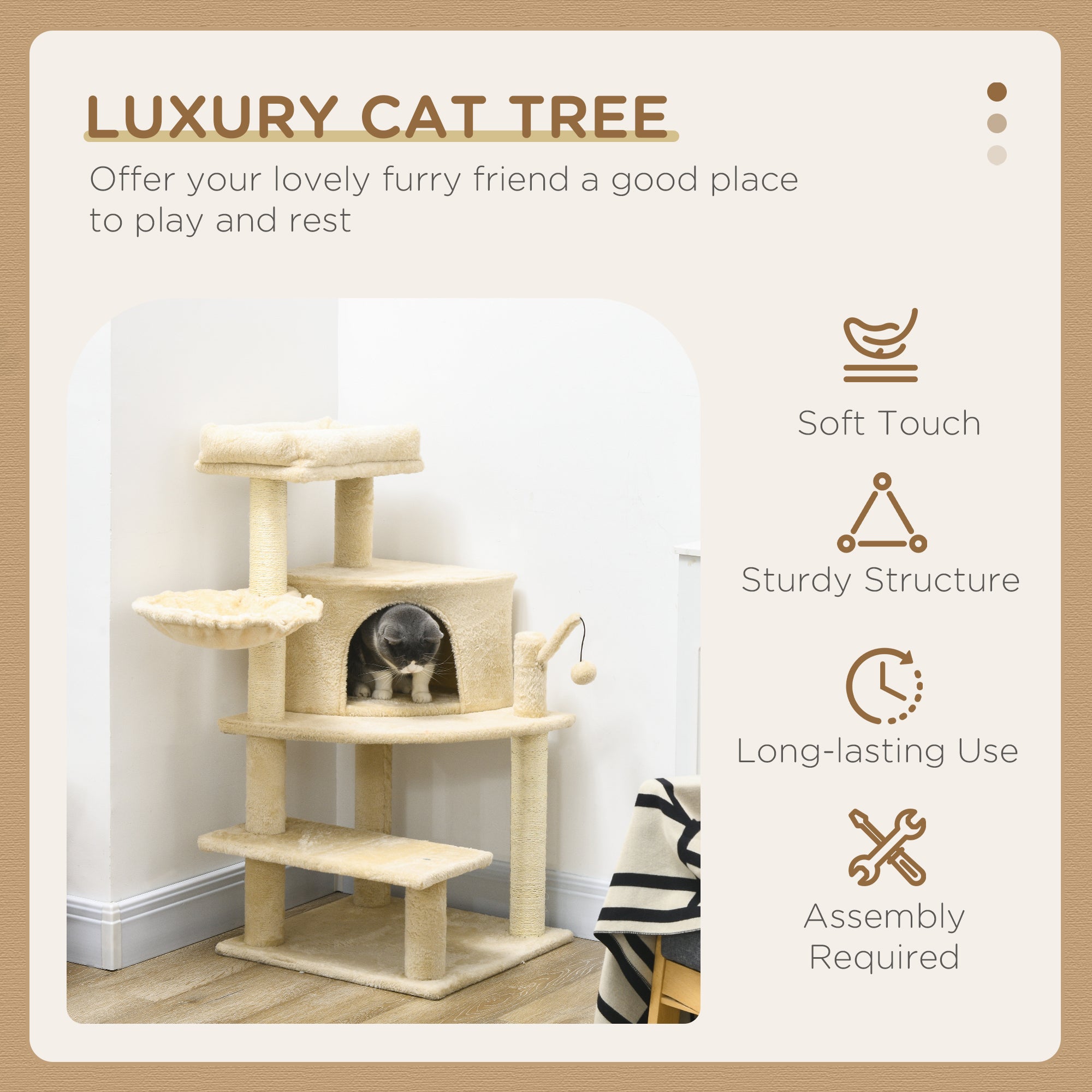 Sisal 100cm Cat Tree Tower with Sisal Scratching Post Cream White