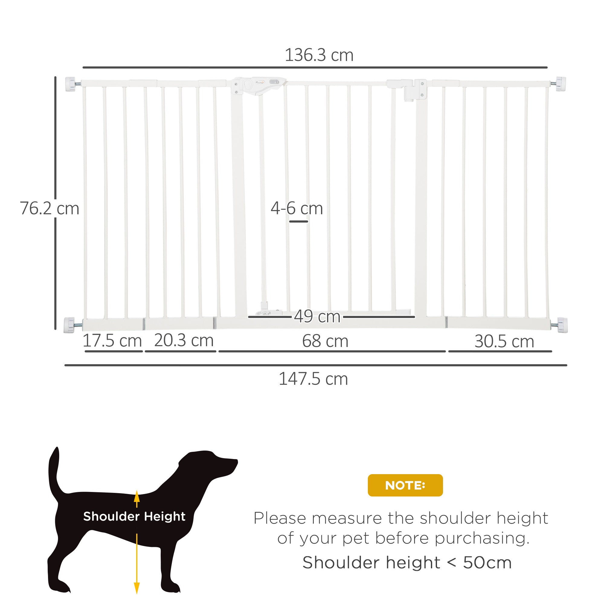 Dog Gate Stair Gate Pressure Fit Pets Barrier Auto Close for Doorway Hallway, 74-148cm Wide Adjustable, White