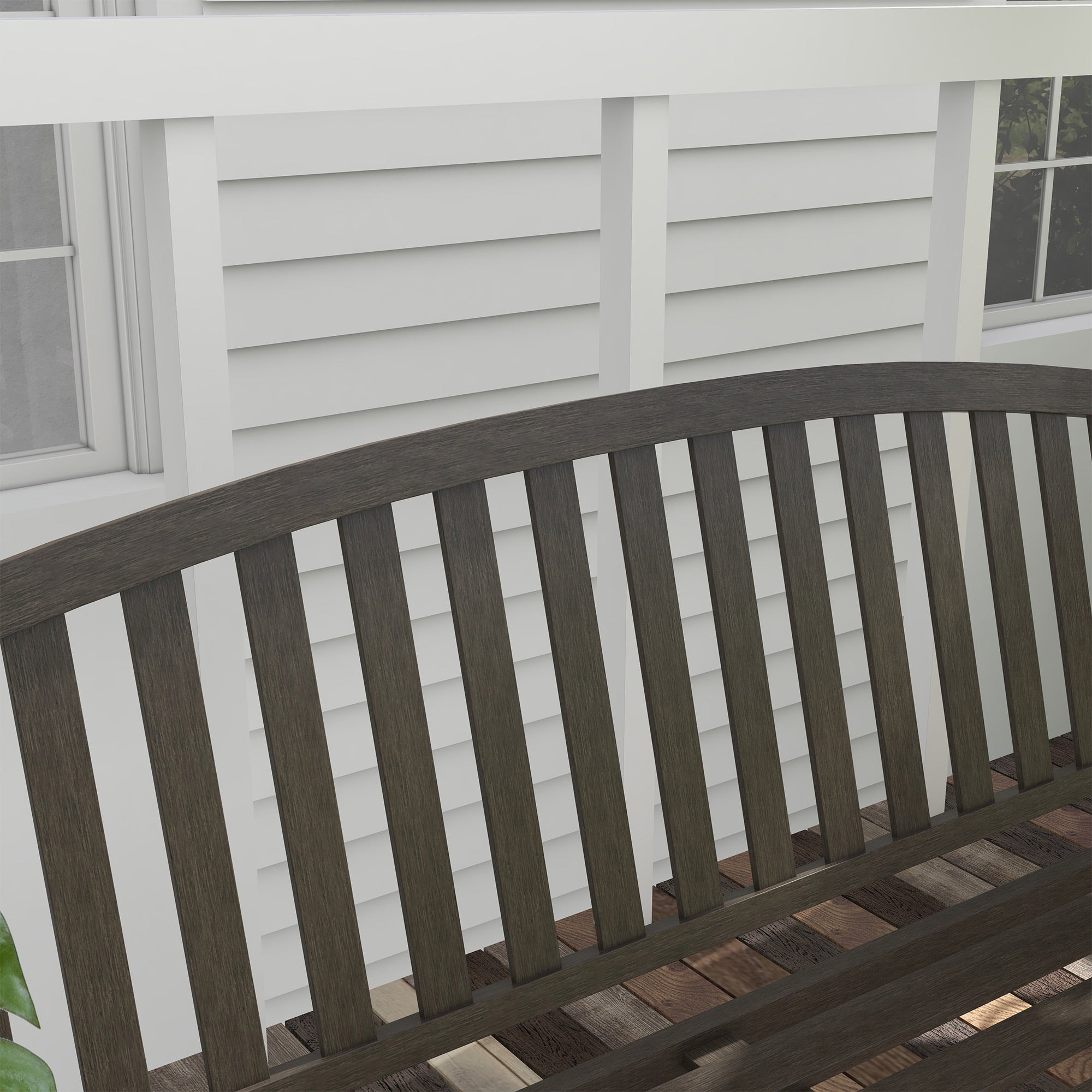 2 Seater Metal Garden Bench with Slatted Seat and Curved Armrests - Brown