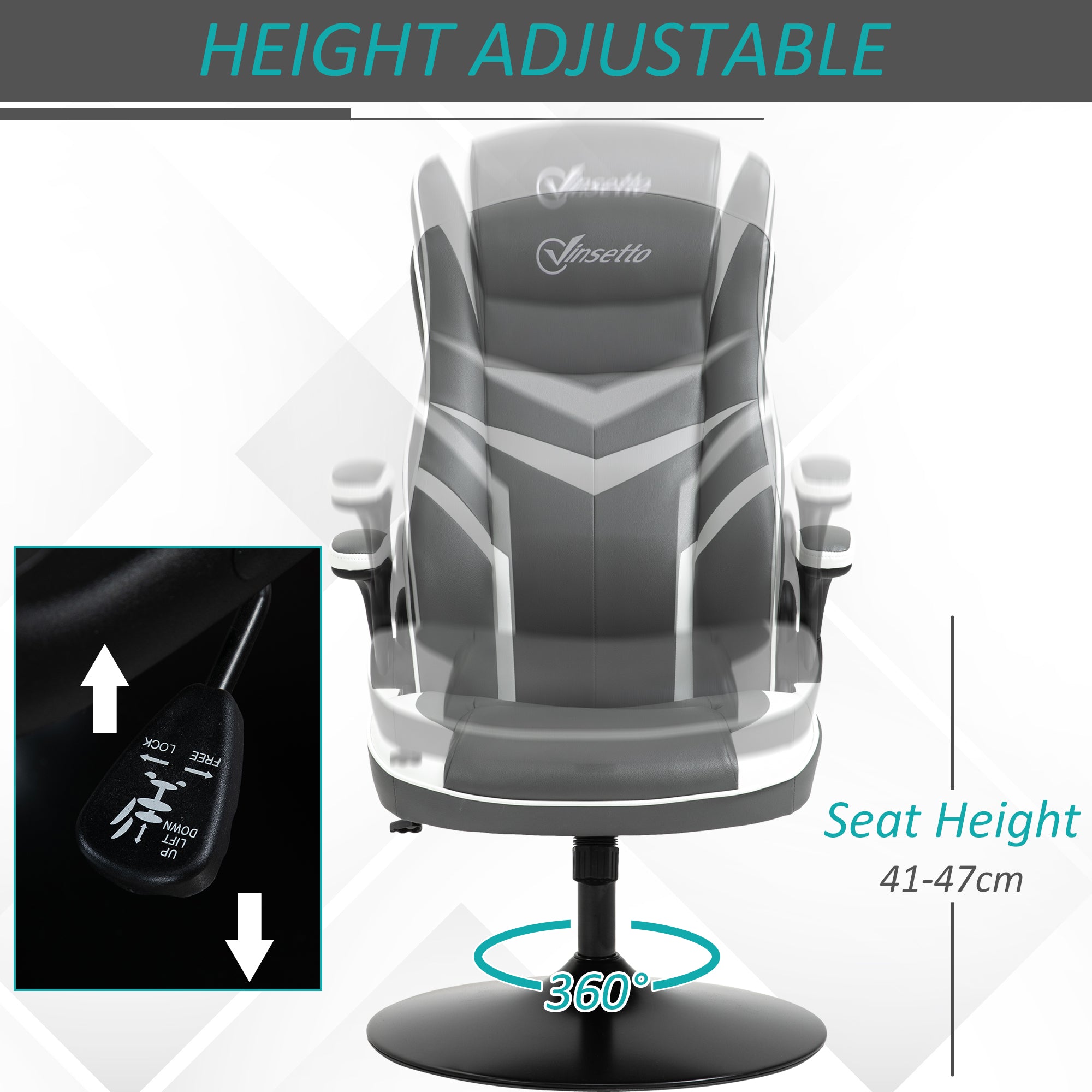 Video Best Gaming Chair Computer Chair, Playseat with Adjustable Height, Swivel Base, Desk Chair, PVC Leather Swivel Chair, Grey