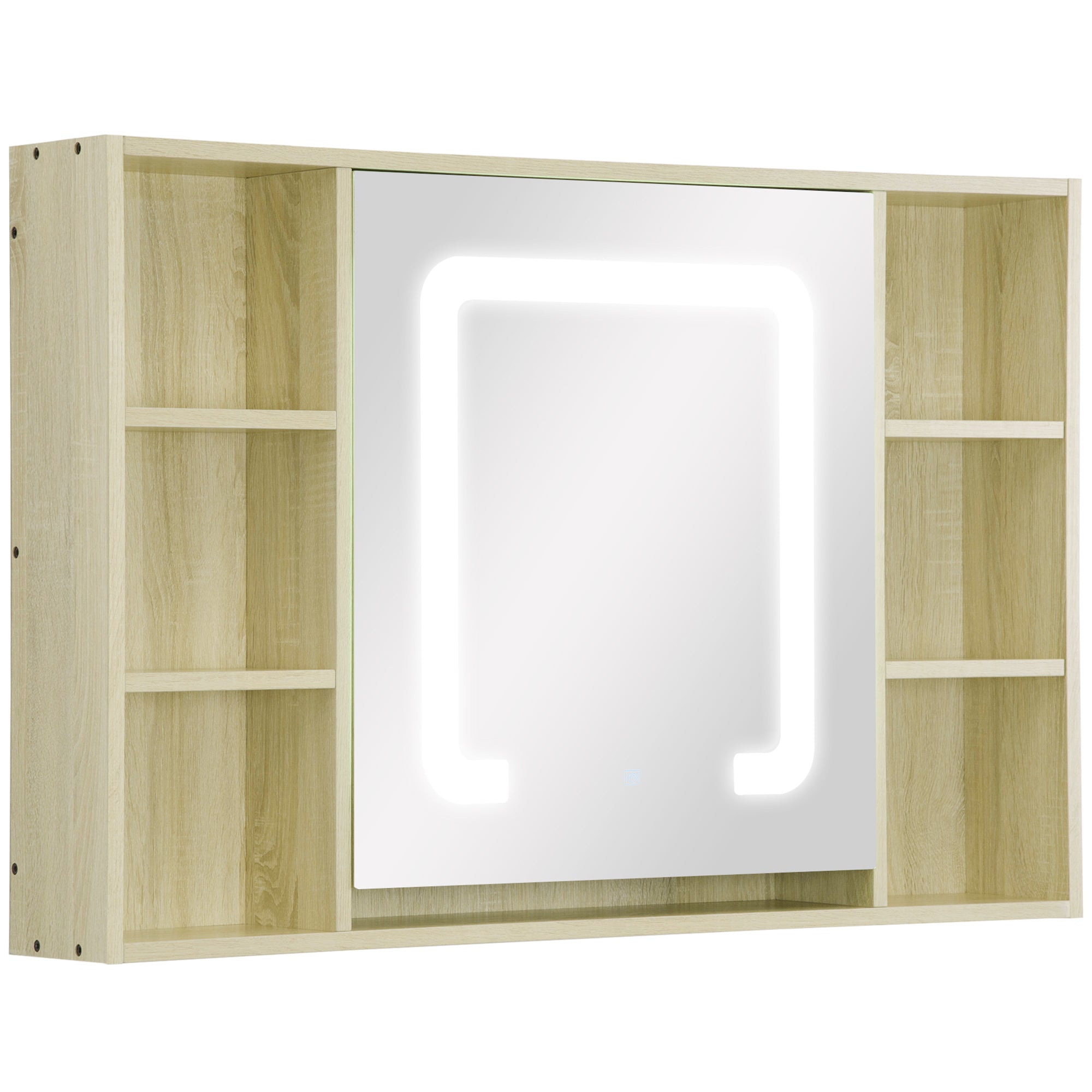 LED Bathroom Mirror Cabinet, Wall Mounted Dimmable Medicine Cabinet with Adjustable Shelf and Mirrored Door, Natural