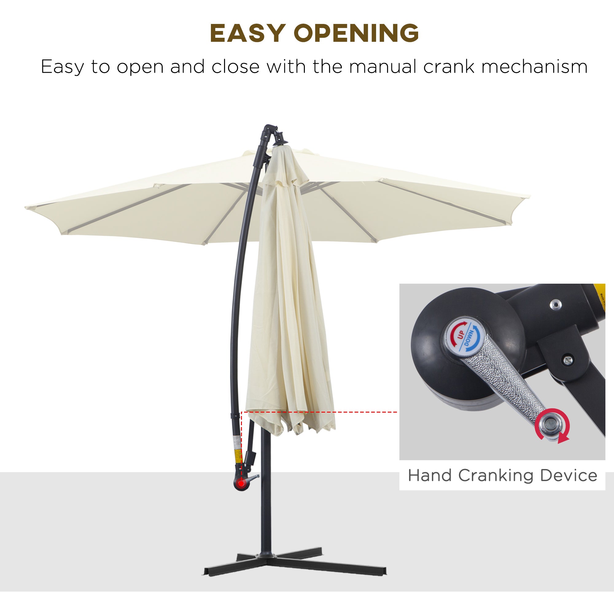 3(m) Garden Cantilever Parasol Patio Banana Hanging Umbrella Sun Shade with Crank & Tilt, 8 Ribs and Cross Base, Cream White