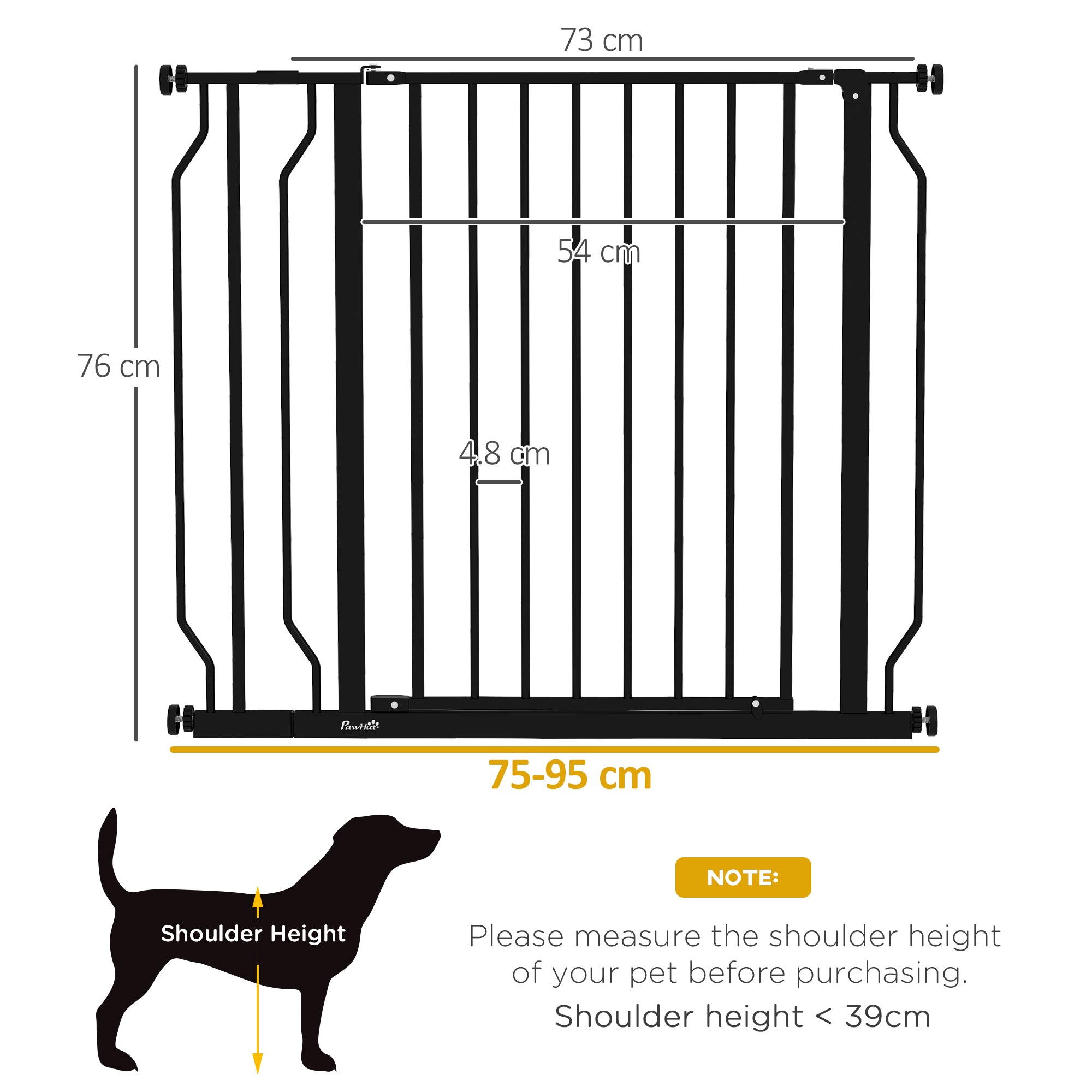 Wide Dog Safety Gate, with Door Pressure, for Doorways, Hallways, Staircases - Black