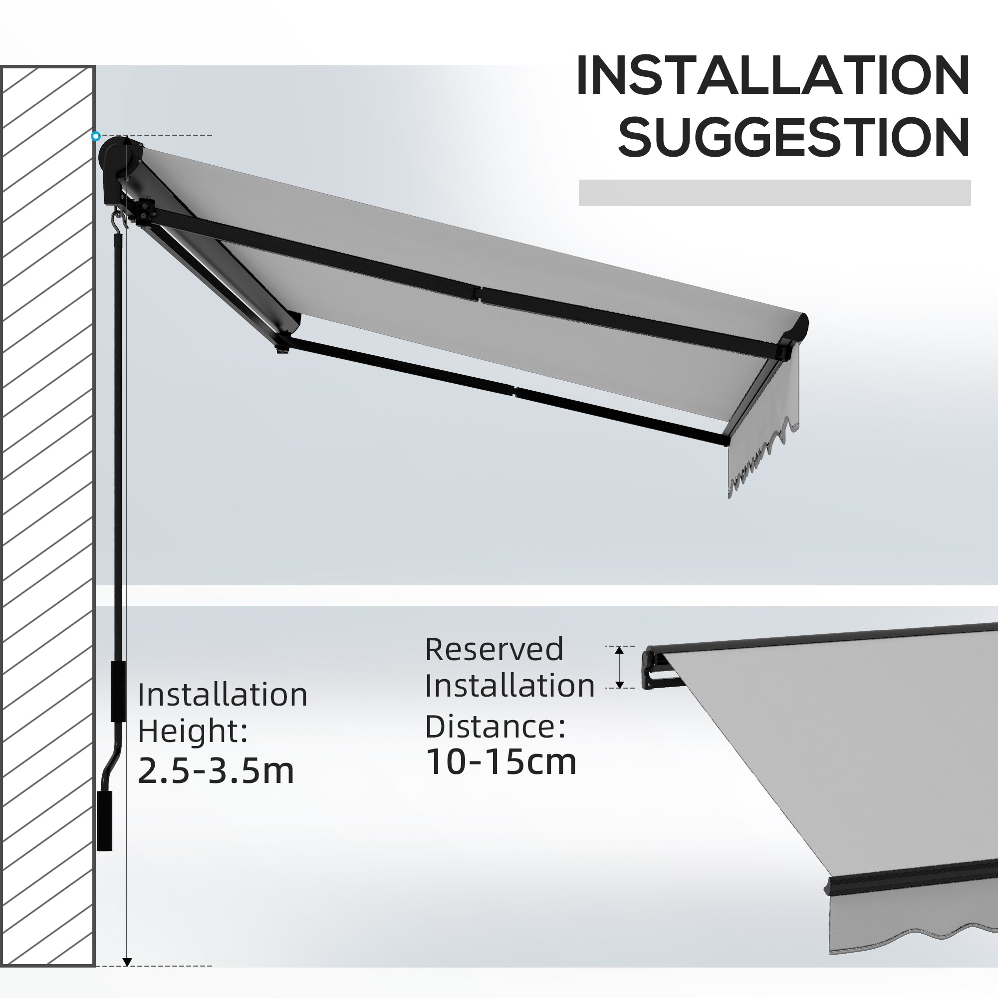 3 x 2m Aluminium Frame Electric Awning, Retractable Awning Sun Canopies for Patio Door Window, Light Grey