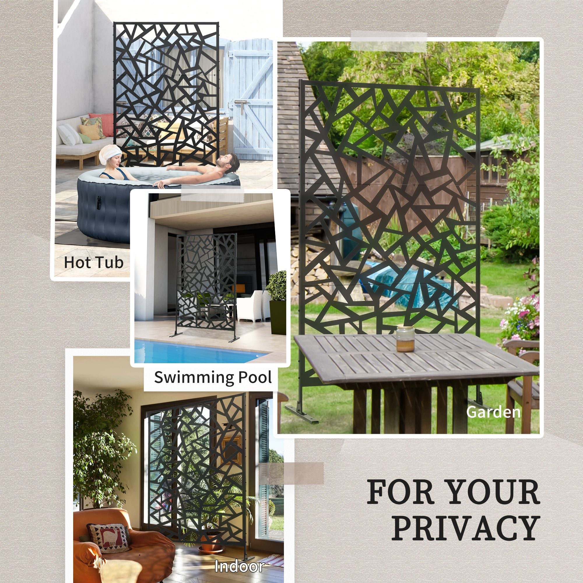 Freestanding Metal Garden Partition Screen with Expansion Screws 198x122cm - Black