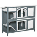 Two-Tier Wooden Rabbit Hutch with Ramp, Slide-Out Tray & Openable Roof - Grey