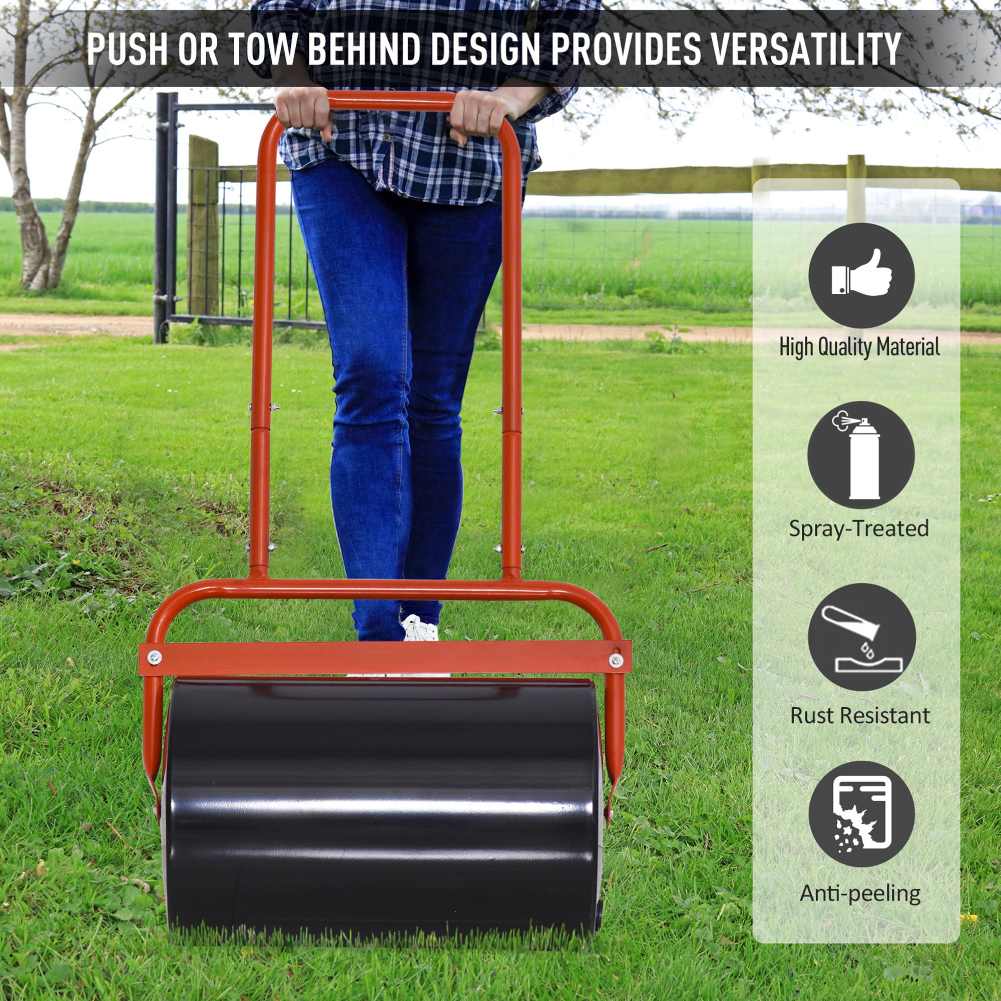 Combination Push/Tow Lawn Roller Filled with 38L Sand (62kg) or Water, Perfect for the Garden, Backyard ?32 x 50cm Roller