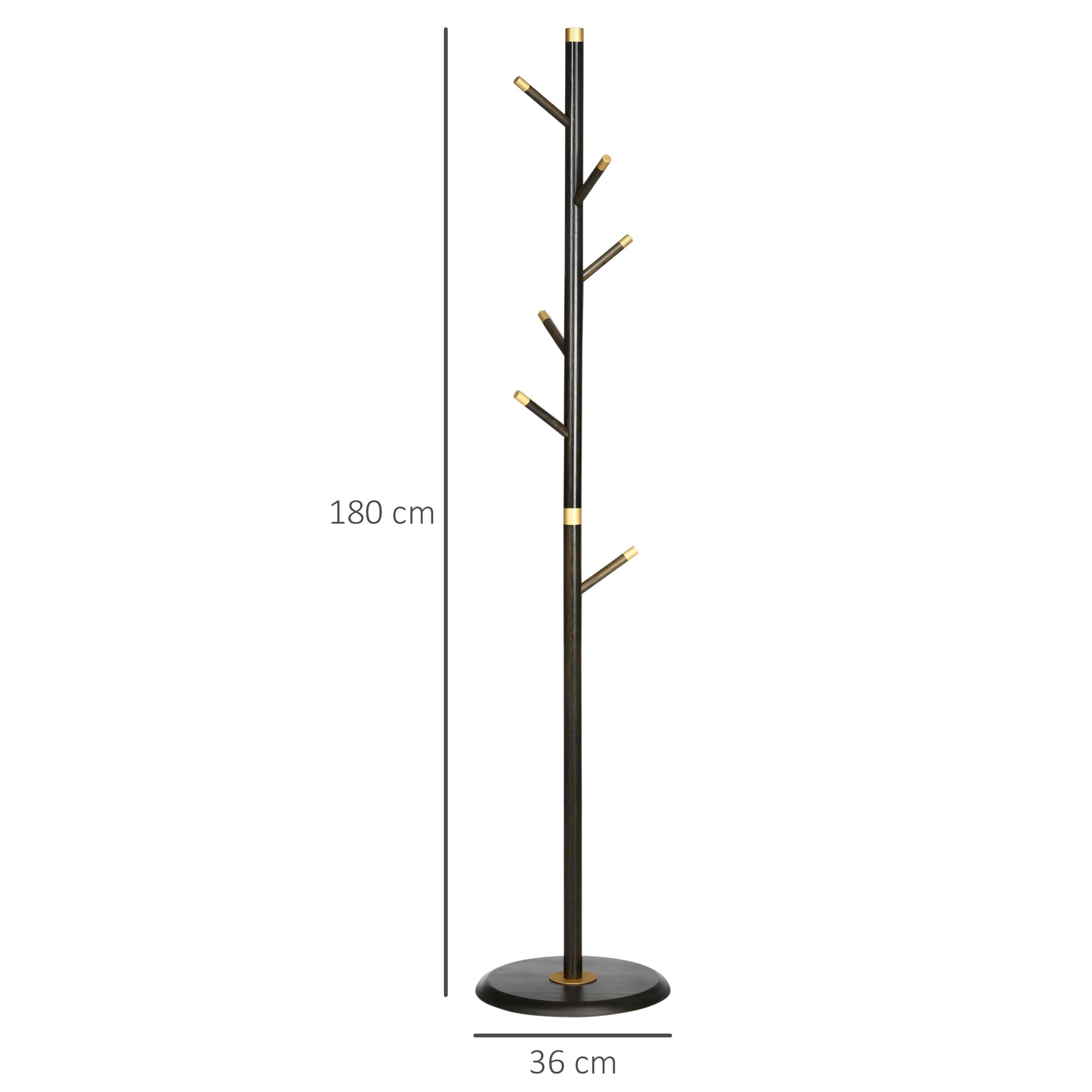 Vintage Freestanding Coat Rack Stand Hall Tree with 6 Hooks Bamboo Frame - Walnut