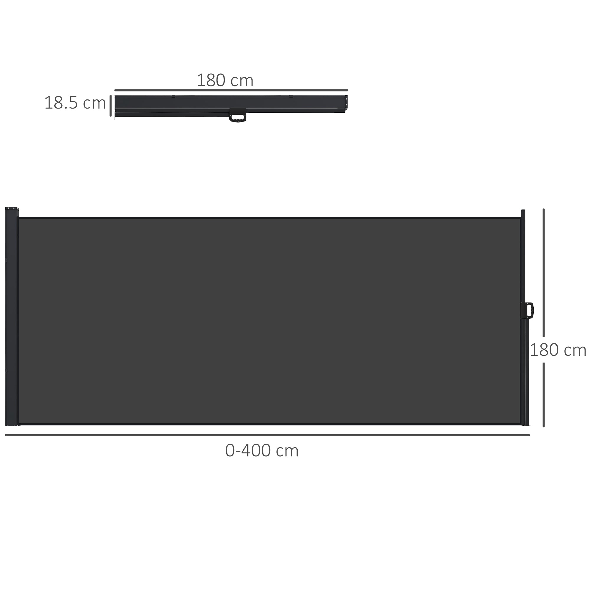 Retractable Side Awning, Outdoor Privacy Screen for Garden, Hot Tub, Balcony, Terrace, Pool, 400 x 180cm, Black