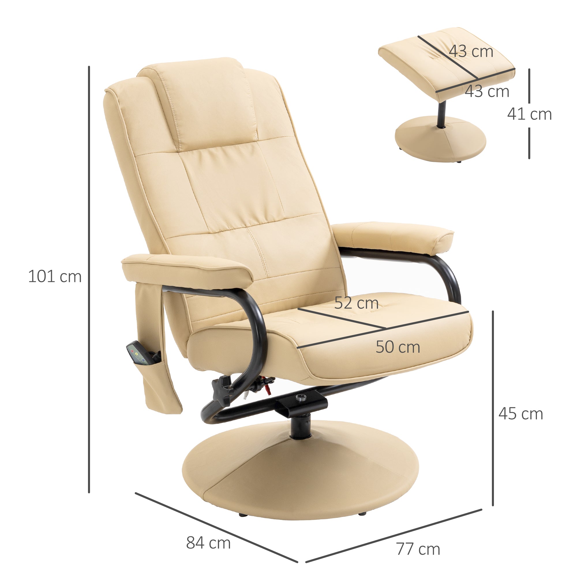 Manual Sofa Reclining Armchair PU Leather Massage Recliner Chair and Ottoman, Cream