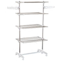 Adjustable 4-Layer Folding Garment Rack with Wheels - White & Silver