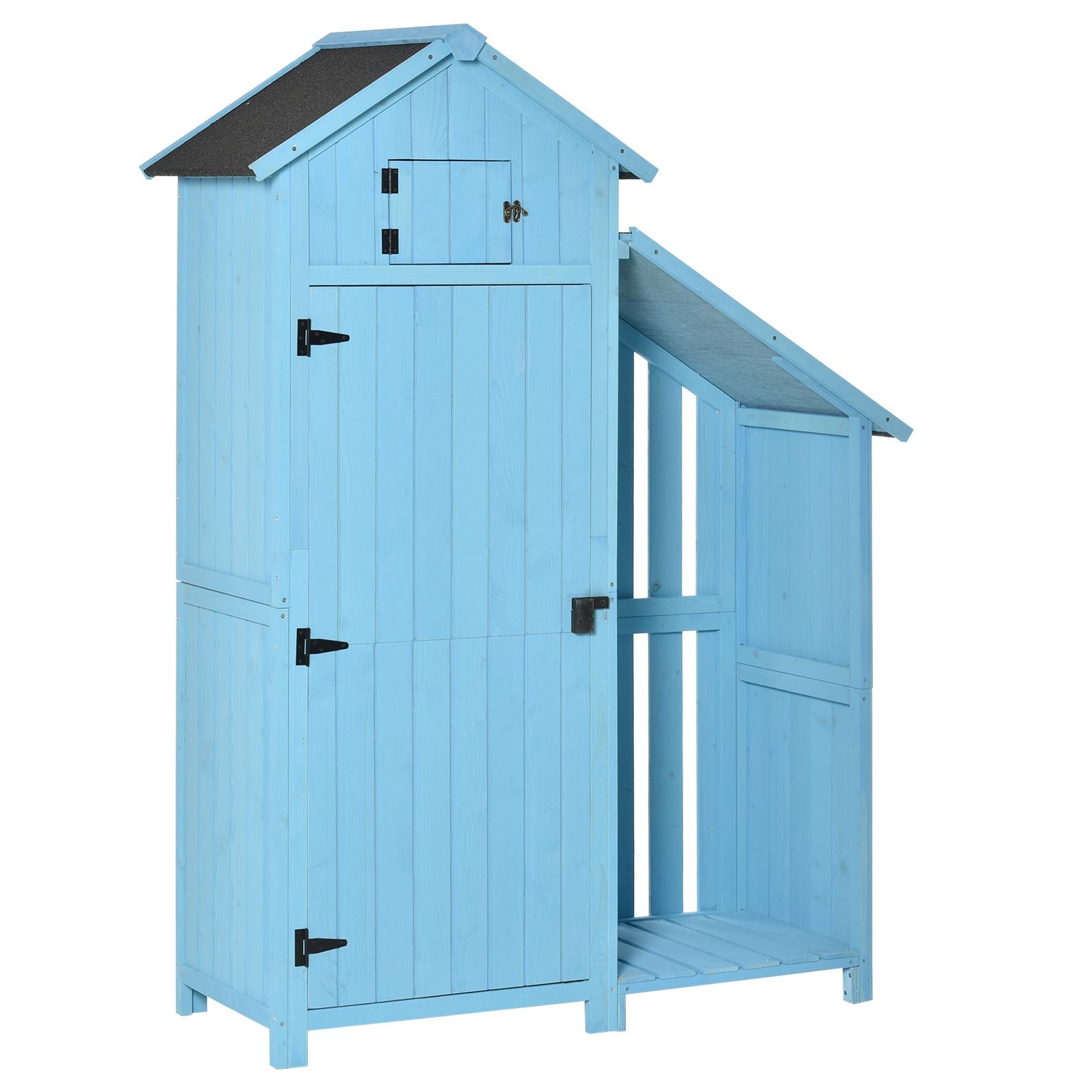 Garden Shed Wooden Firewood House Storage Cabinet Waterproof Asphalt Roof Tool Organizer with Lockable Door, 180 x 130 x 55 cm