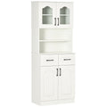 Freestanding Kitchen Cupboard with 2 Adjustable Shelves, 2 Drawers & Open Counter 168cm - White