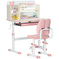 Adjustable Kids Desk and Chair Set with Storage Shelves - Pink