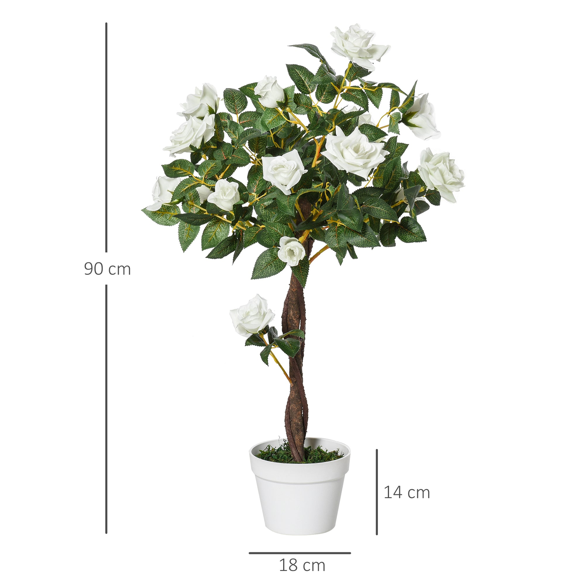 Set of 2 Artificial White Rose Plants in Cement Pots 90cm - White