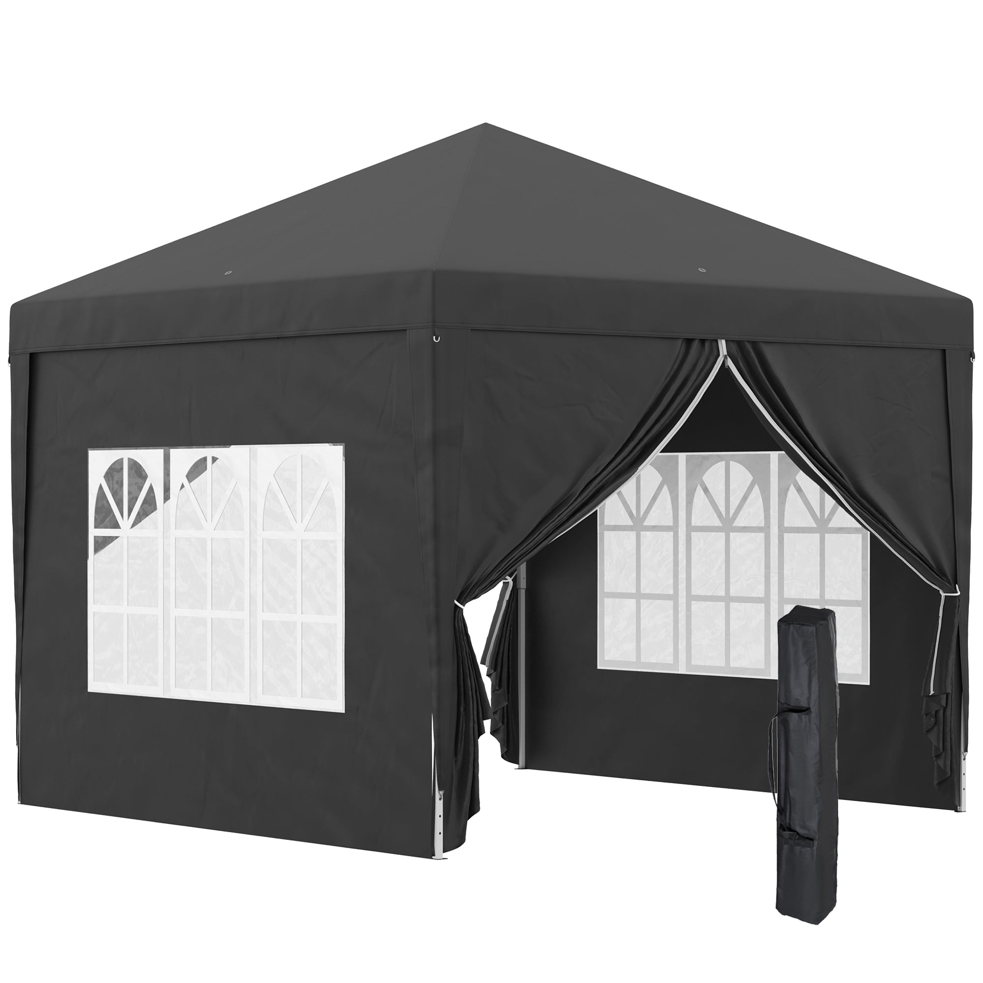 3 x 3 Meters Pop Up Water Resistant Gazebo Wedding Camping Party Tent Canopy Marquee with Carry Bag and 2 Windows, Black