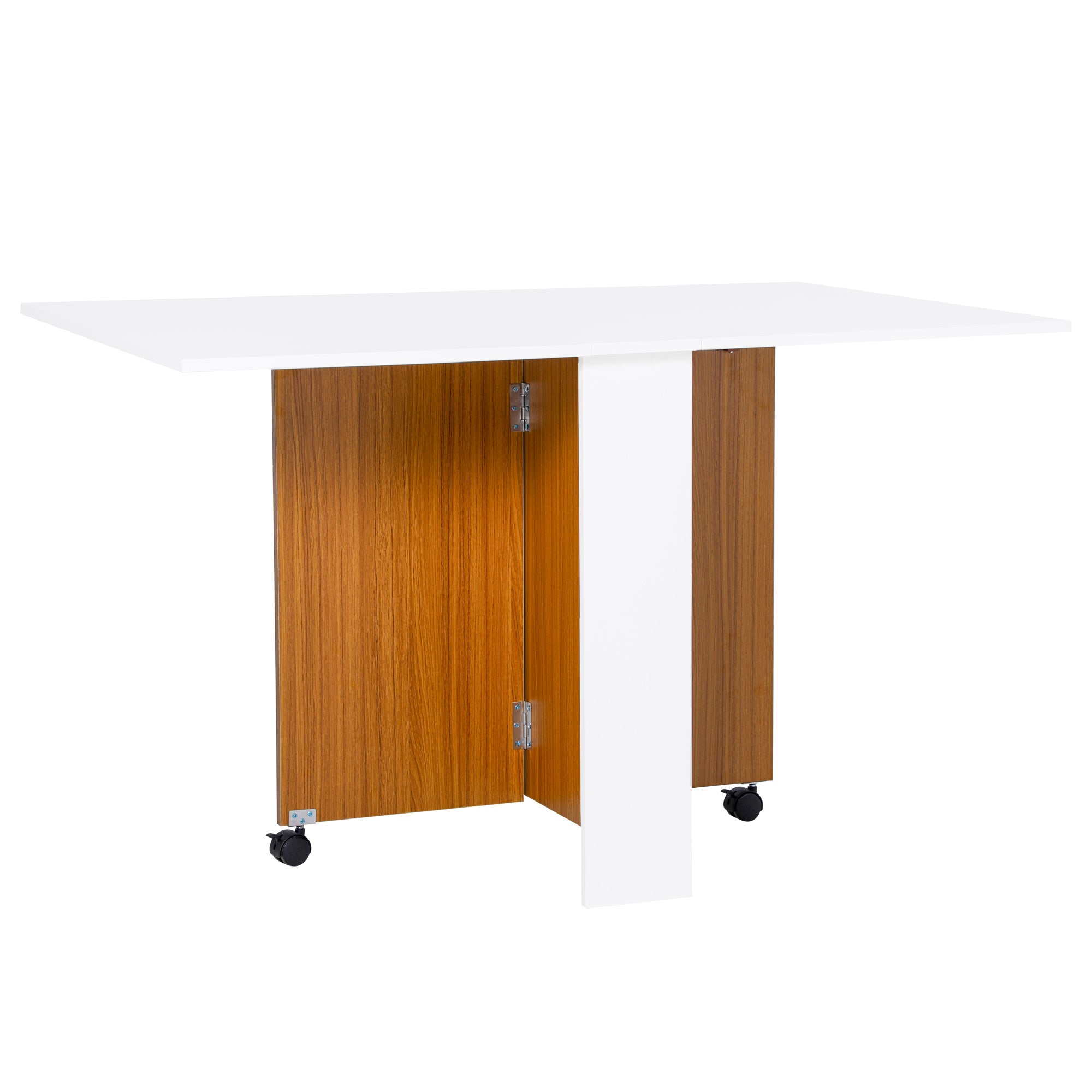 Folding Dining Table Writing Desk Workstation w/ Casters Teak Colour, White