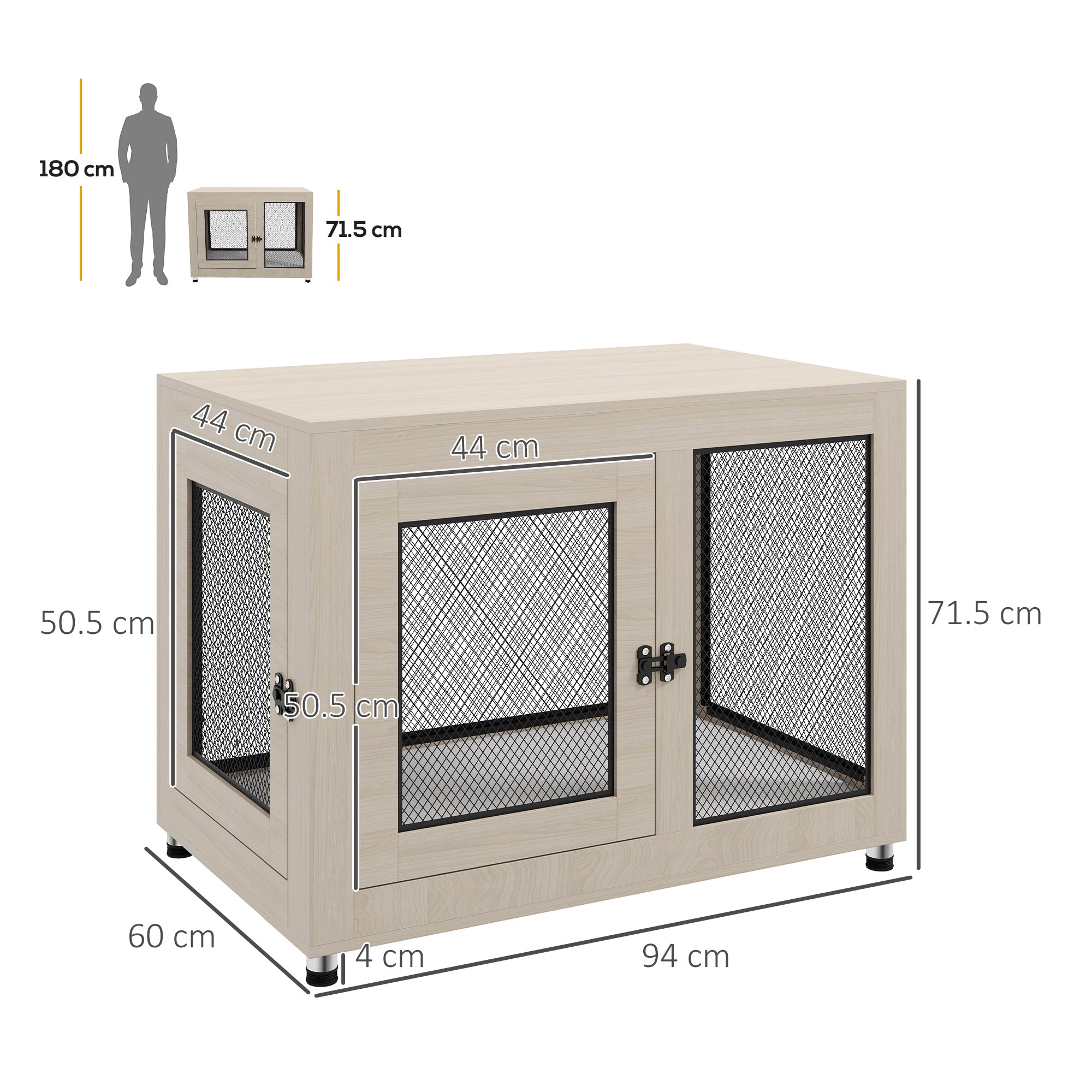 2-in-1 Dog Cage & Side Table, with Two Doors, Cushion, for Large Dogs