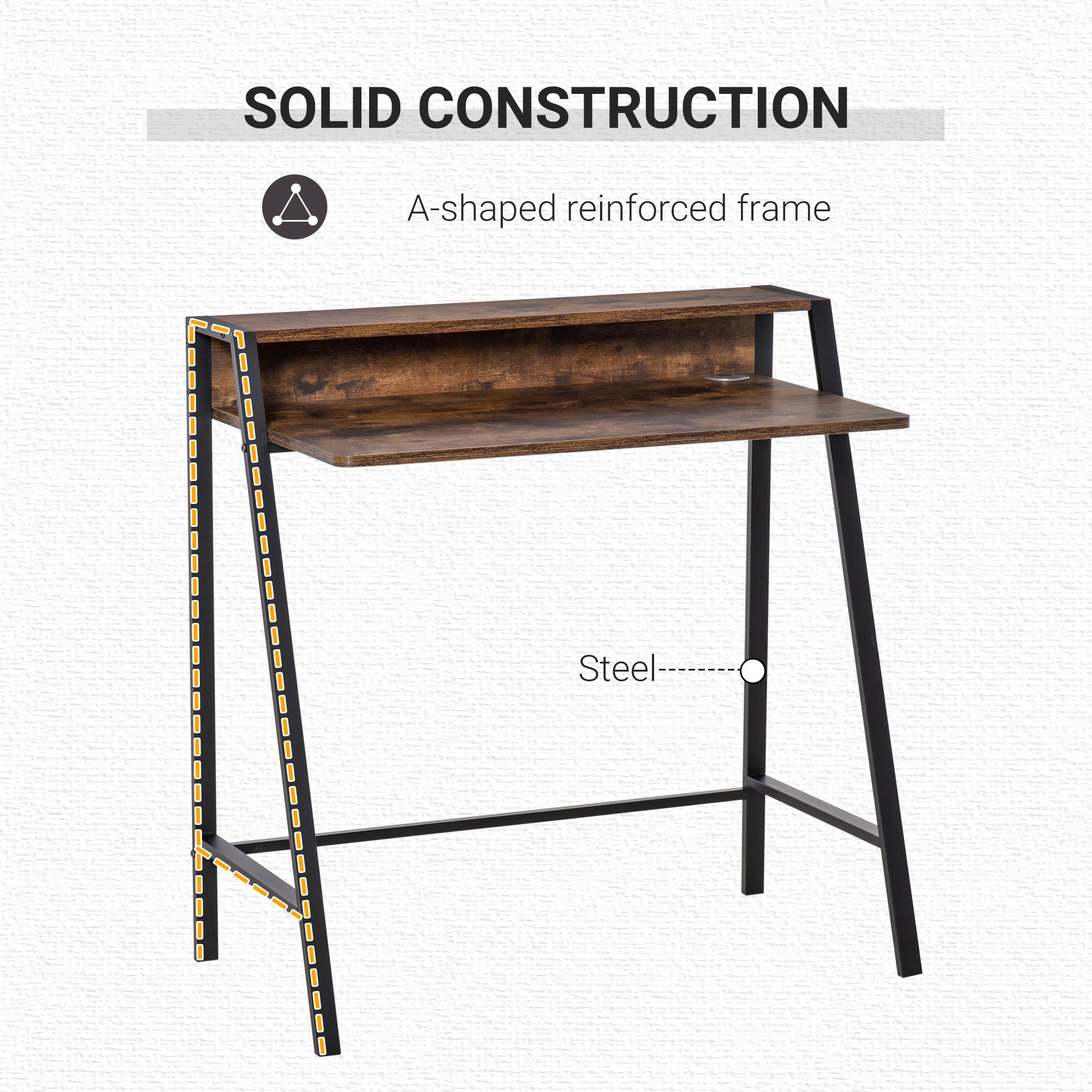 Writing Desk Computer Table with Storage Shelf for Home Office PC Laptop Workstation - Rustic Brown