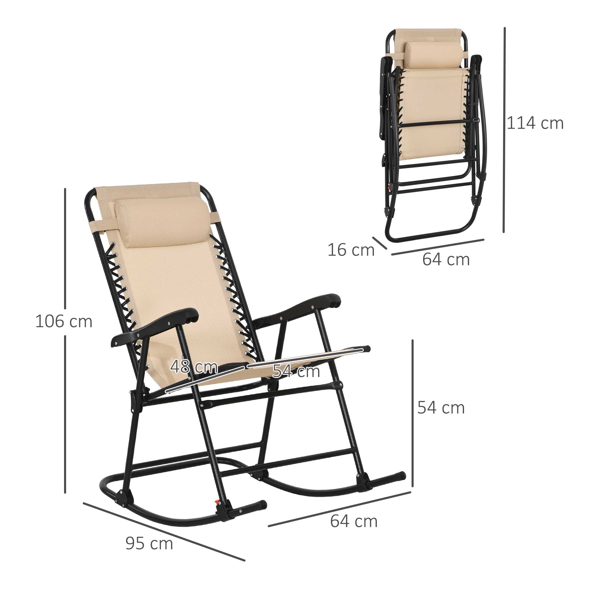 Folding Rocking Chair Outdoor Portable Zero Gravity Chair w/ Headrest Beige