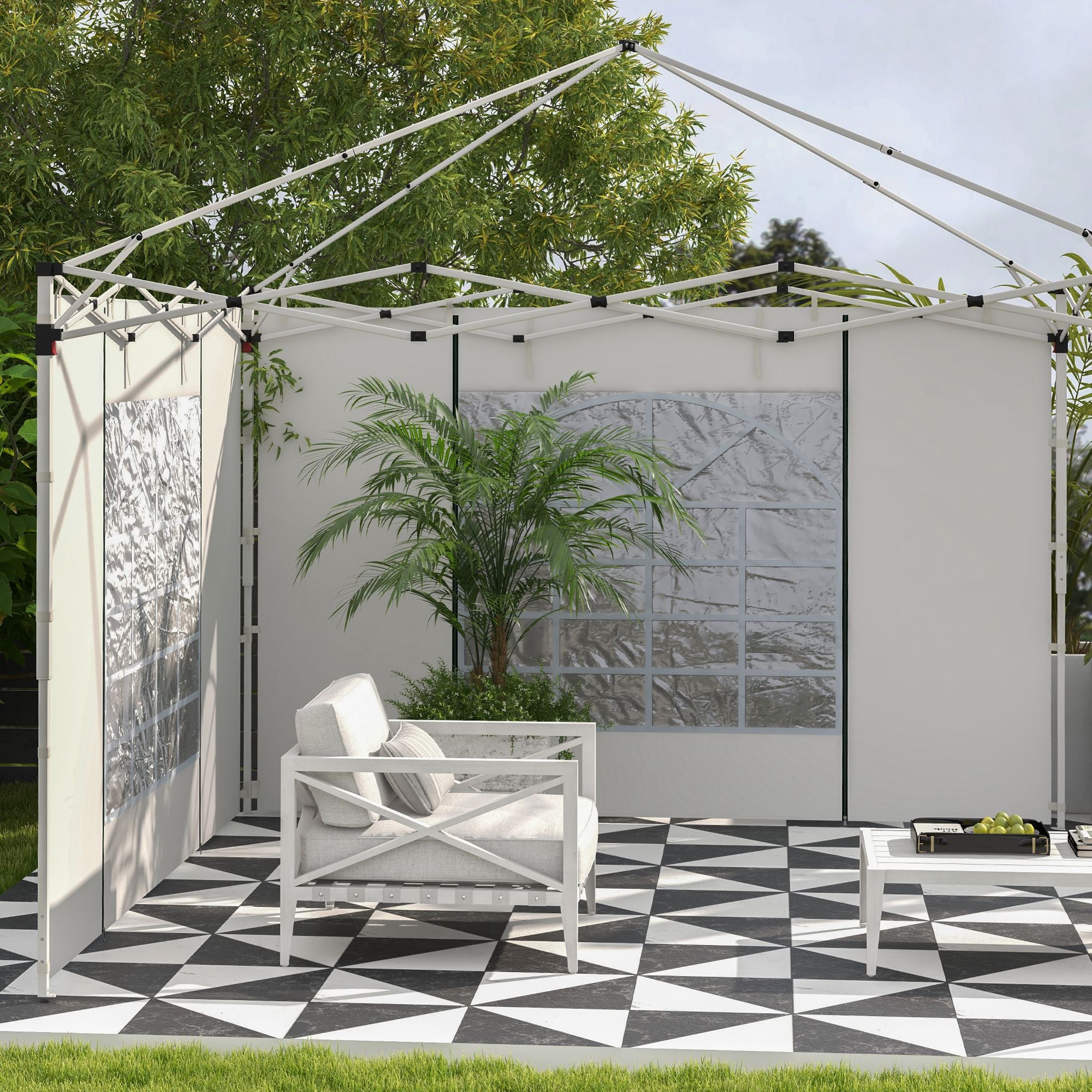 Gazebo Side Panels, 2 Pack Sides Replacement, for 3x3(m) or 3x6m Pop Up Gazebo, with Windows and Doors, White