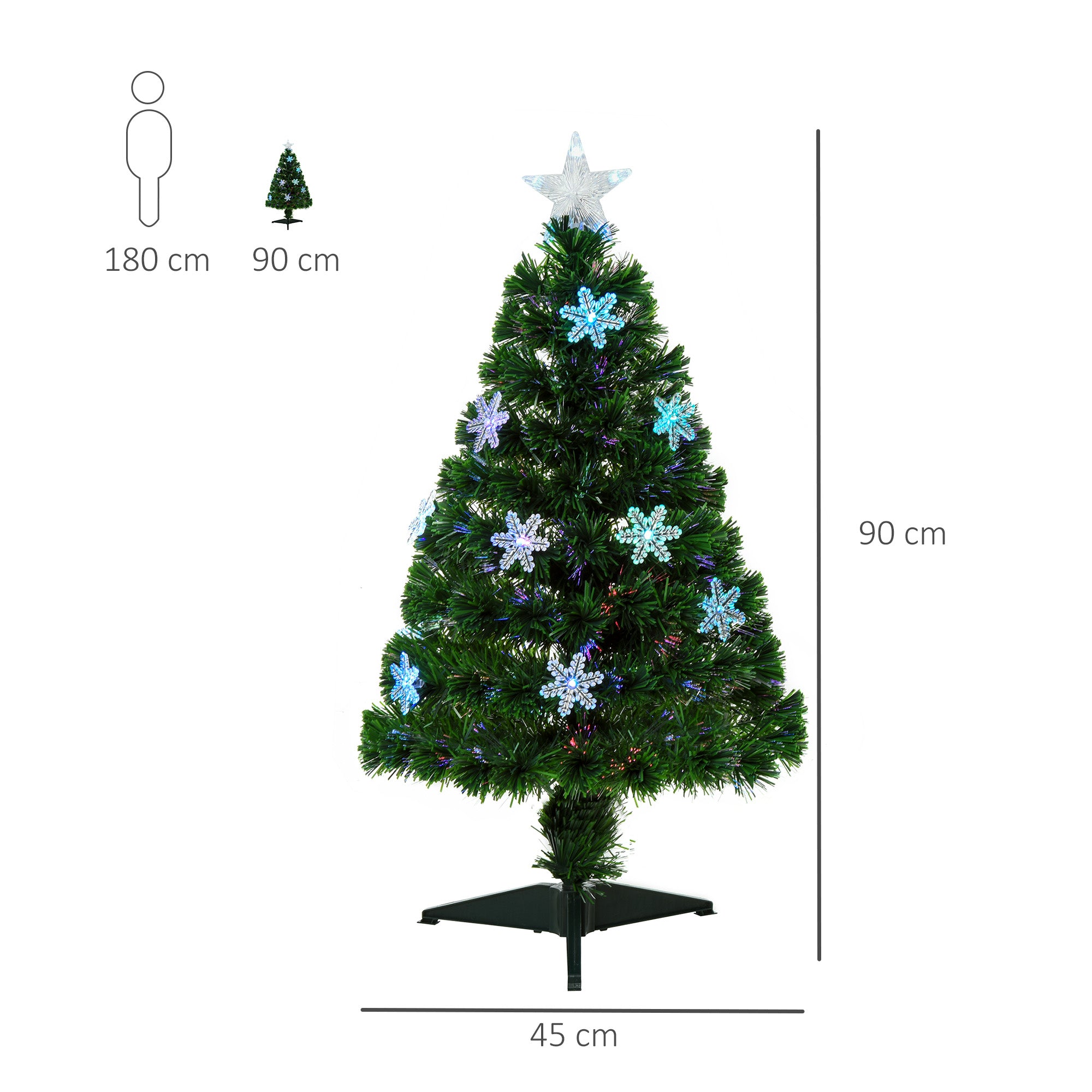 3ft Fibre Optic Christmas Tree 90cm W/ Showflakes, Green