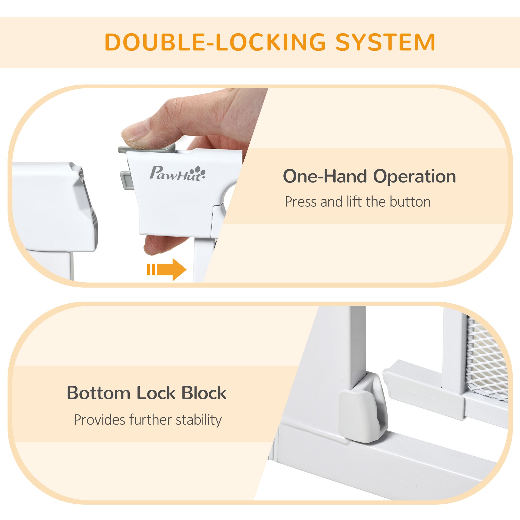 Pressure Fit Safety Gate for Doorways and Staircases, Dog Gate w/ Auto Closing Door, Pet Barrier for Hallways w/ Double Locking - White