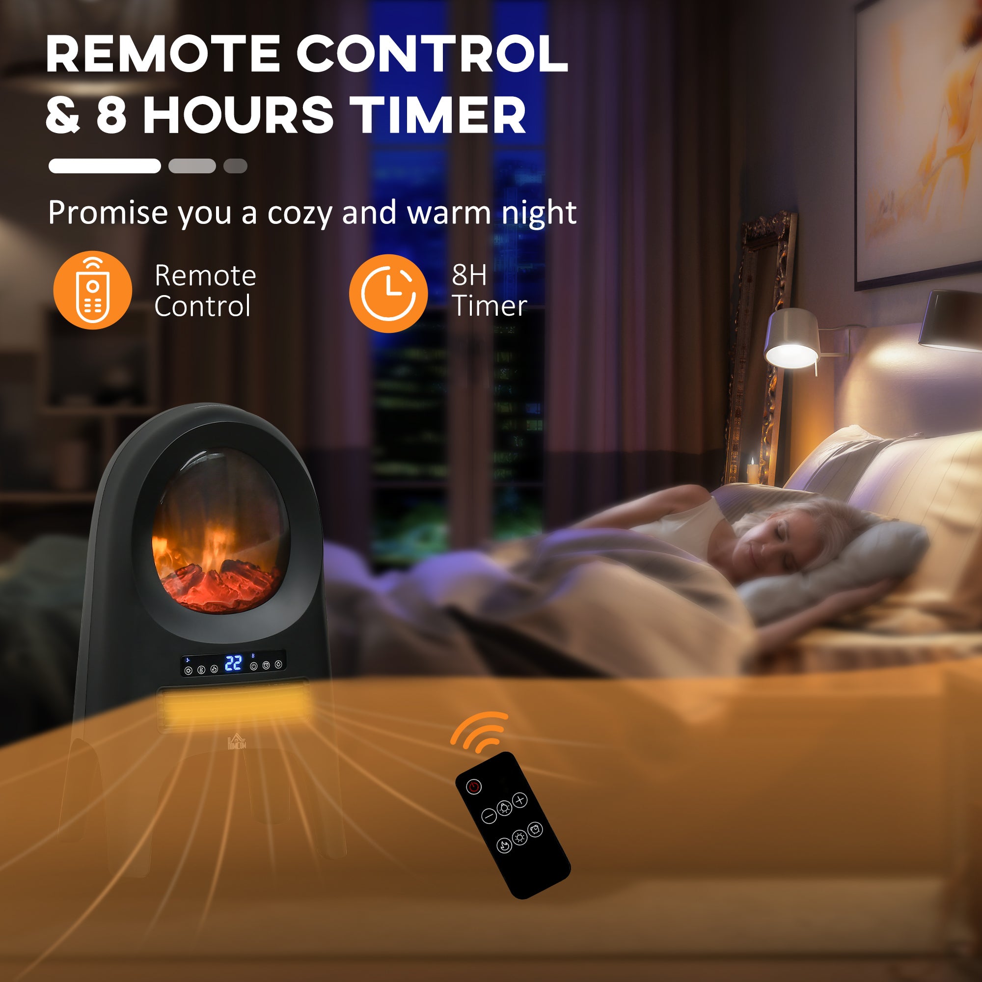 Ceramic Electric Space Heater, Freestanding Fan Heater with Realistic Flame Effect, 3 Heat Settings, Adjustable Temperature, 1000W/2000W, Black