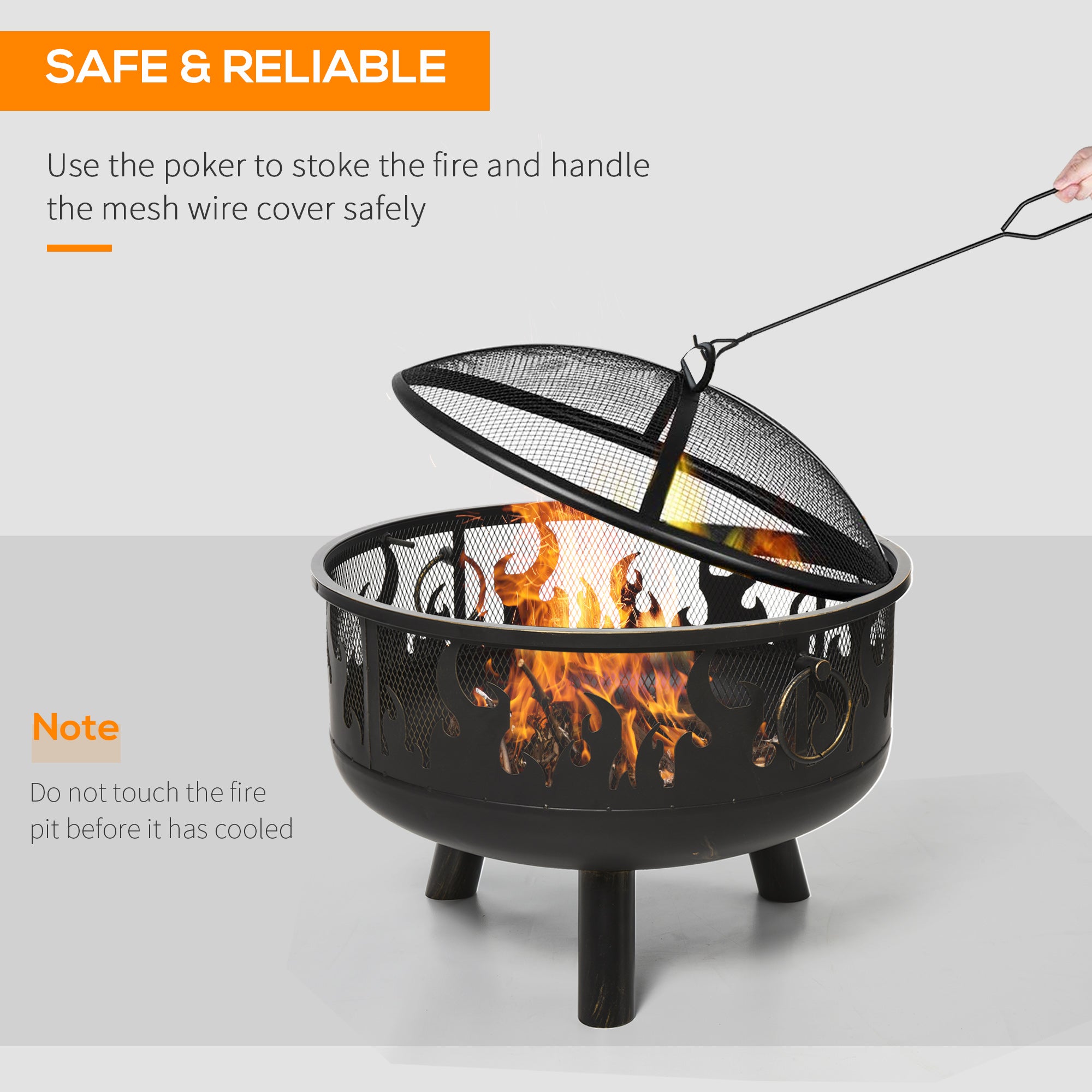2-in-1 Outdoor Fire Pit and Steel BBQ Grill with Spark Screen and Fire Poker for Patio - Black