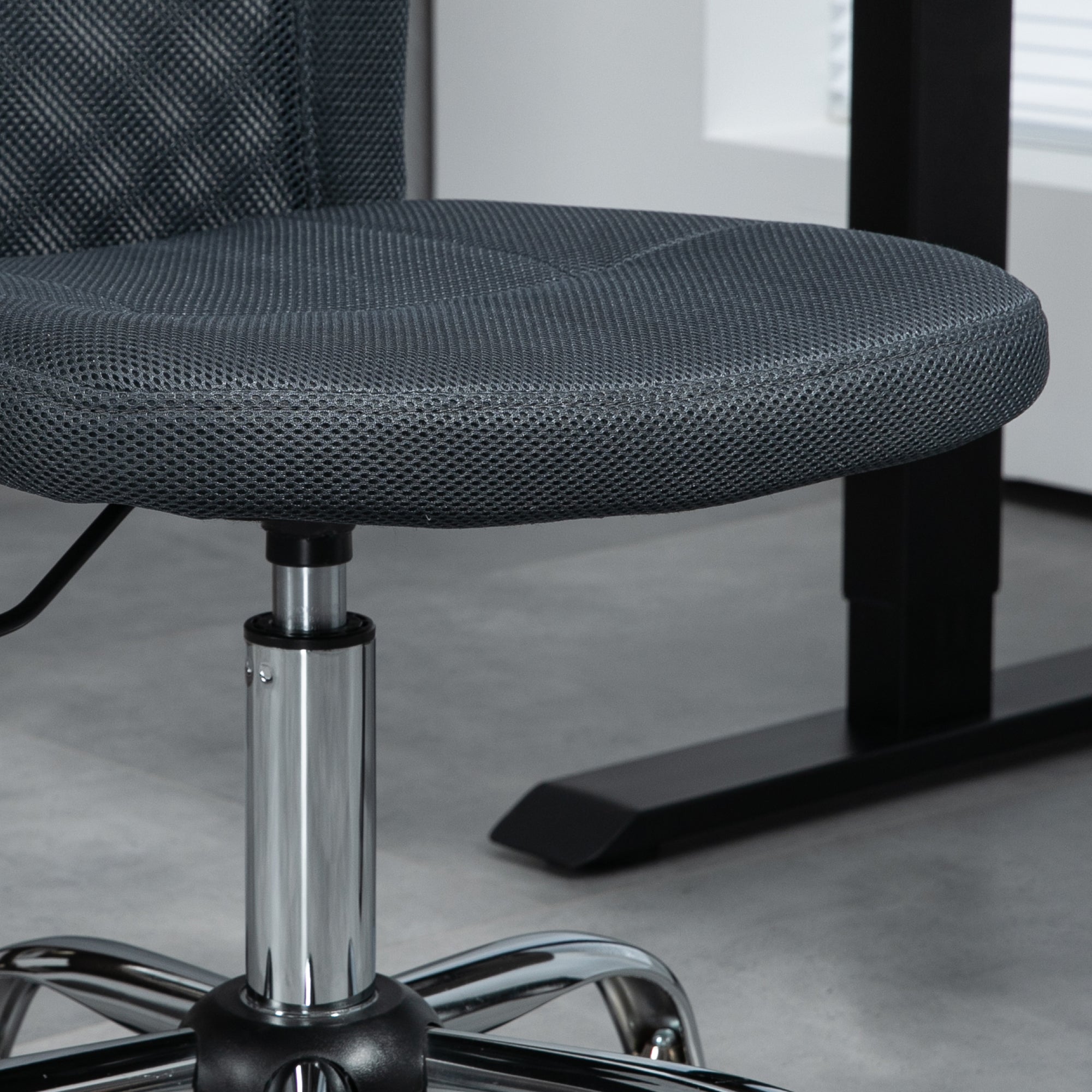 Computer Desk Chair, Mesh Office Chair with Adjustable Height and Swivel Wheels, Armless Study Chair, Dark Grey