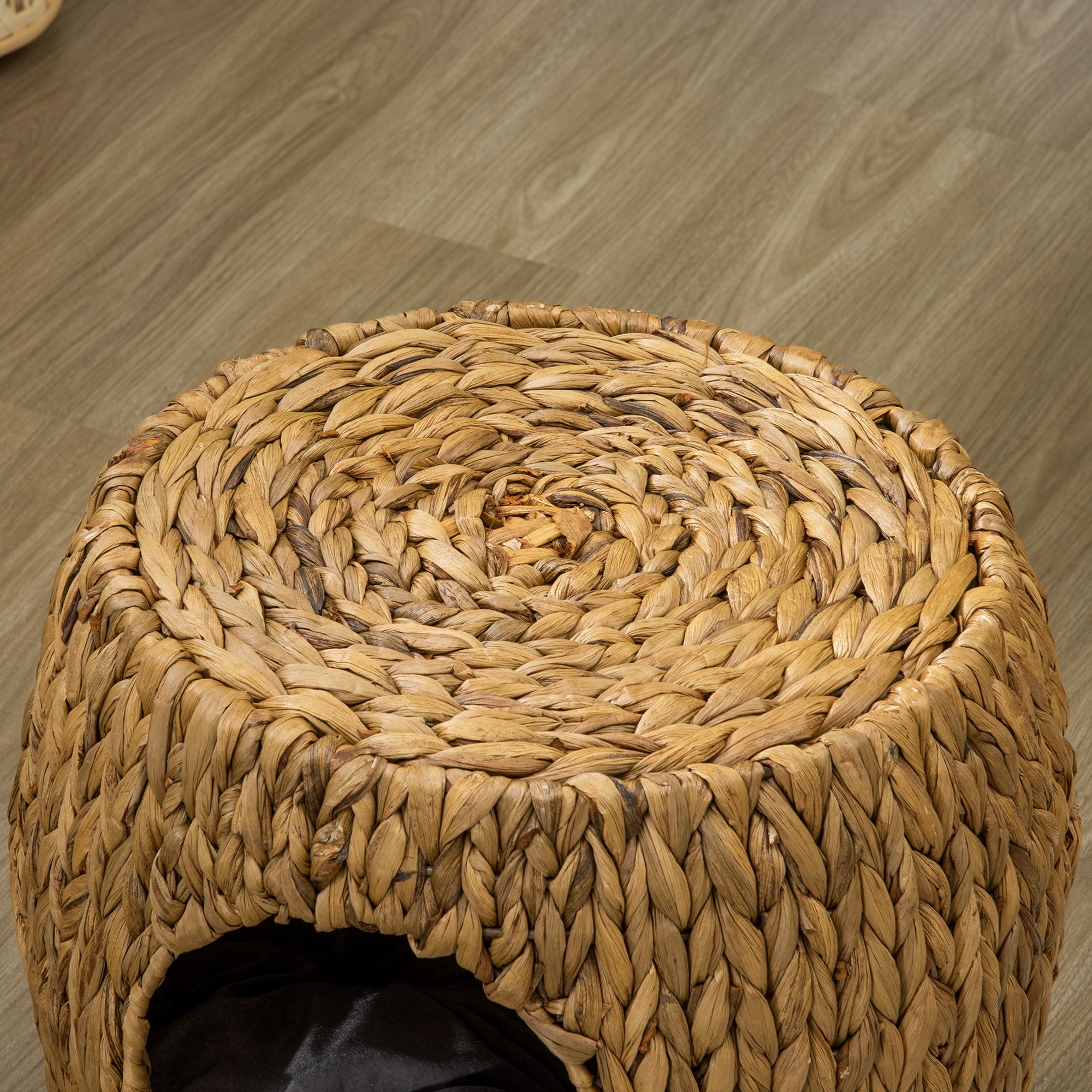 Wicker Cat Cave/House Stool with Soft Washable Cushion,Rattan Kitten Bed for Outdoor & Indoor Use， 44 x 43 x 41cm