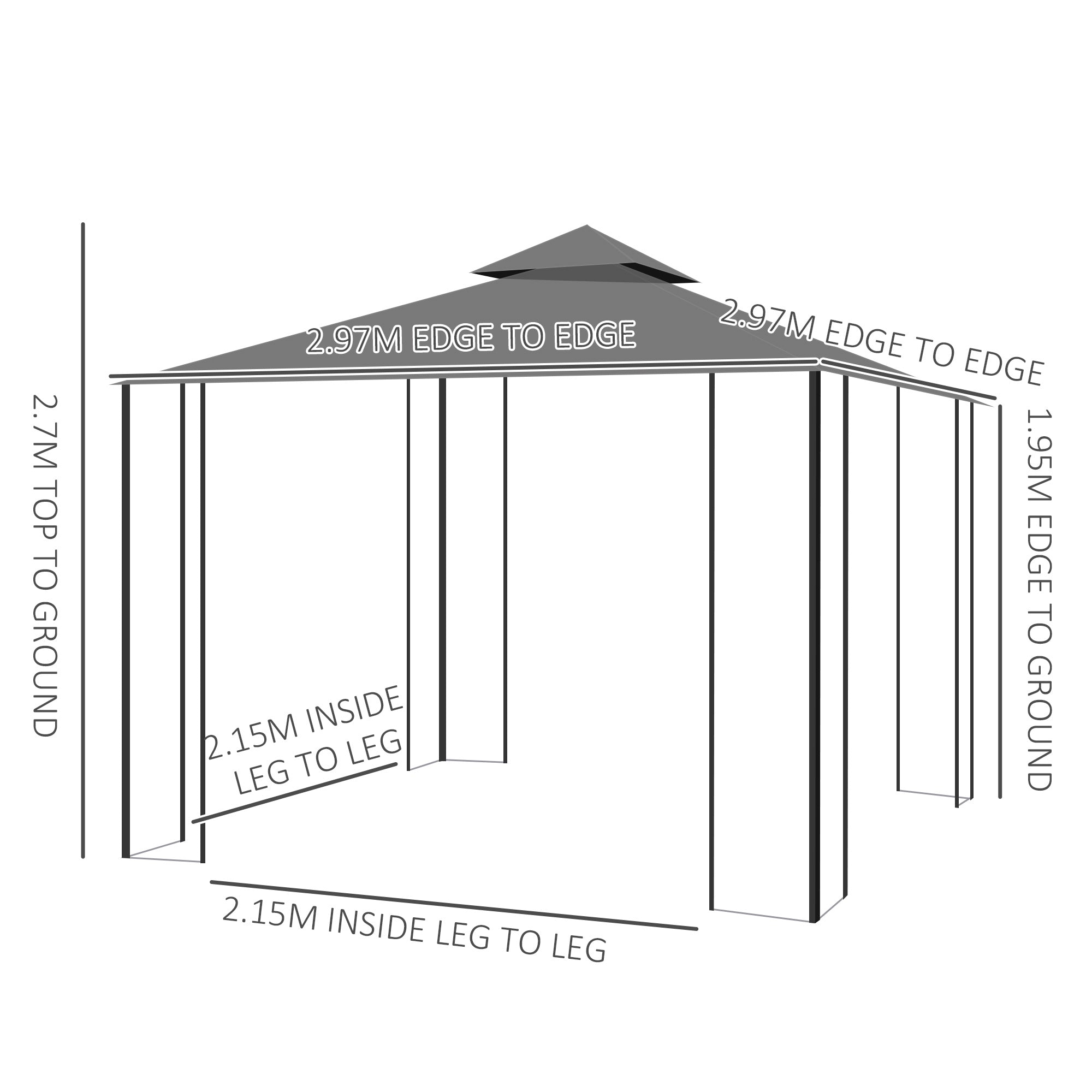 3 Metre Patio Gazebo with Mosquito Netting and Steel Frame - Grey