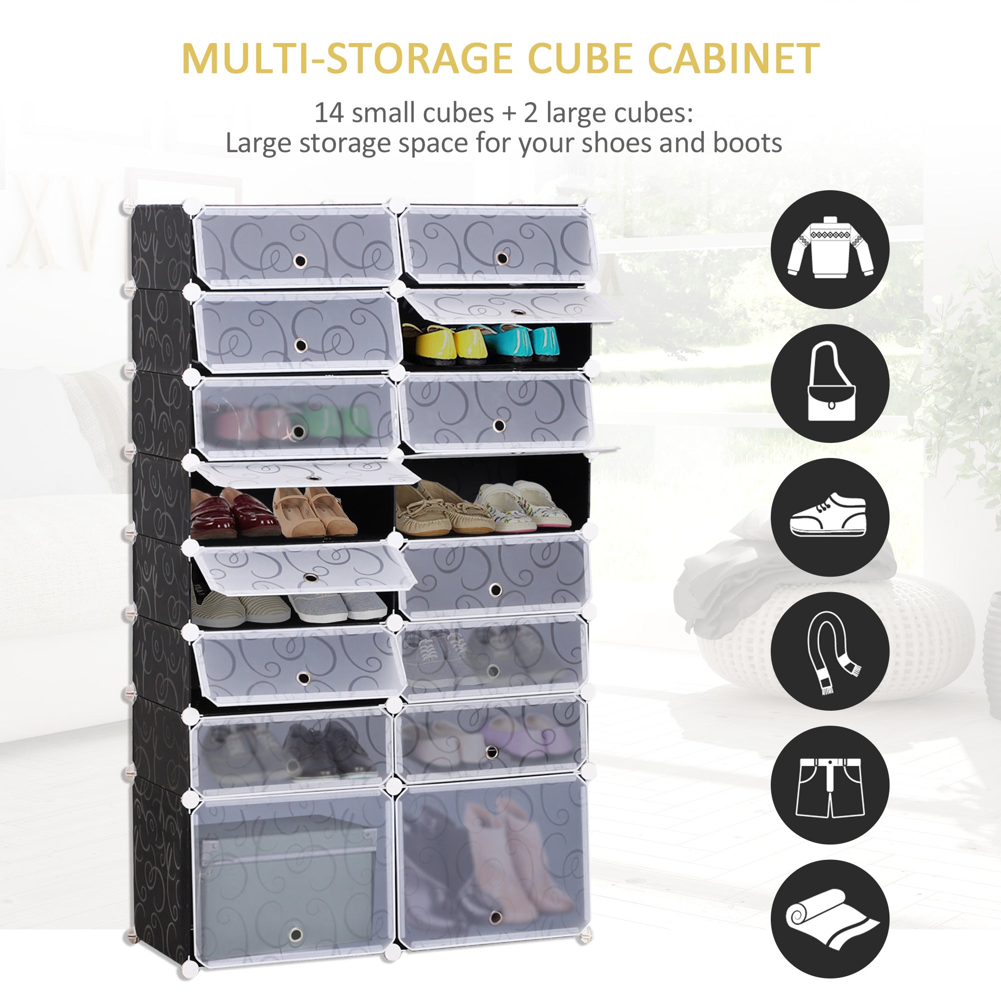 Large 16-Cube DIY Shoes Rack Portable Interlocking Plastic Cabinet 8 Tier Footwear Organiser Bedroom 32 Pairs