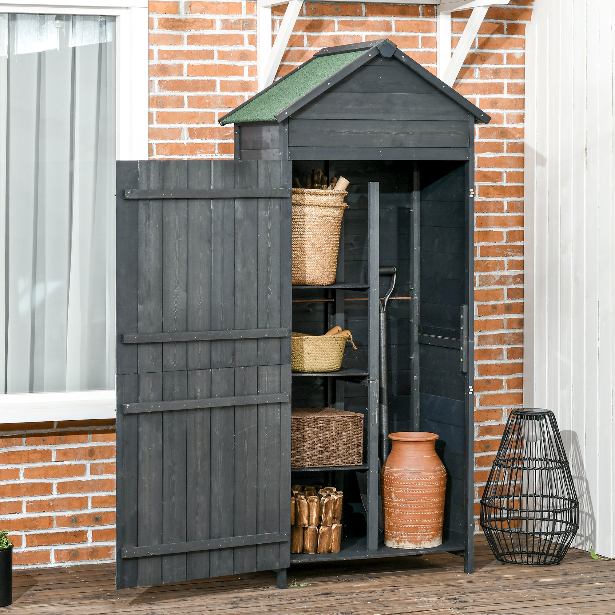 Fir Wood Outdoor Garden Utility Shed Grey