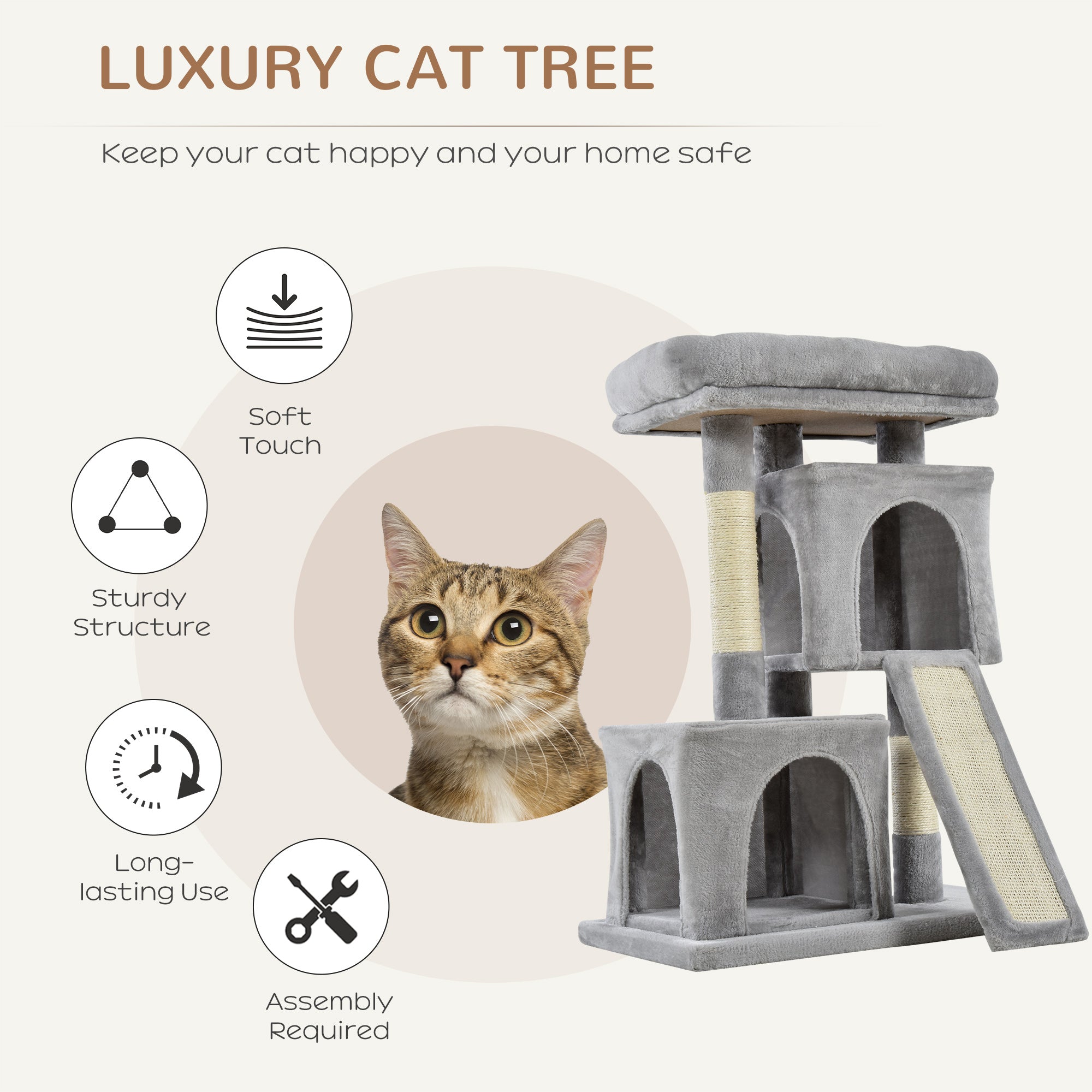 Cats 3-Tier Sisal Rope Leisure Tree Light Grey