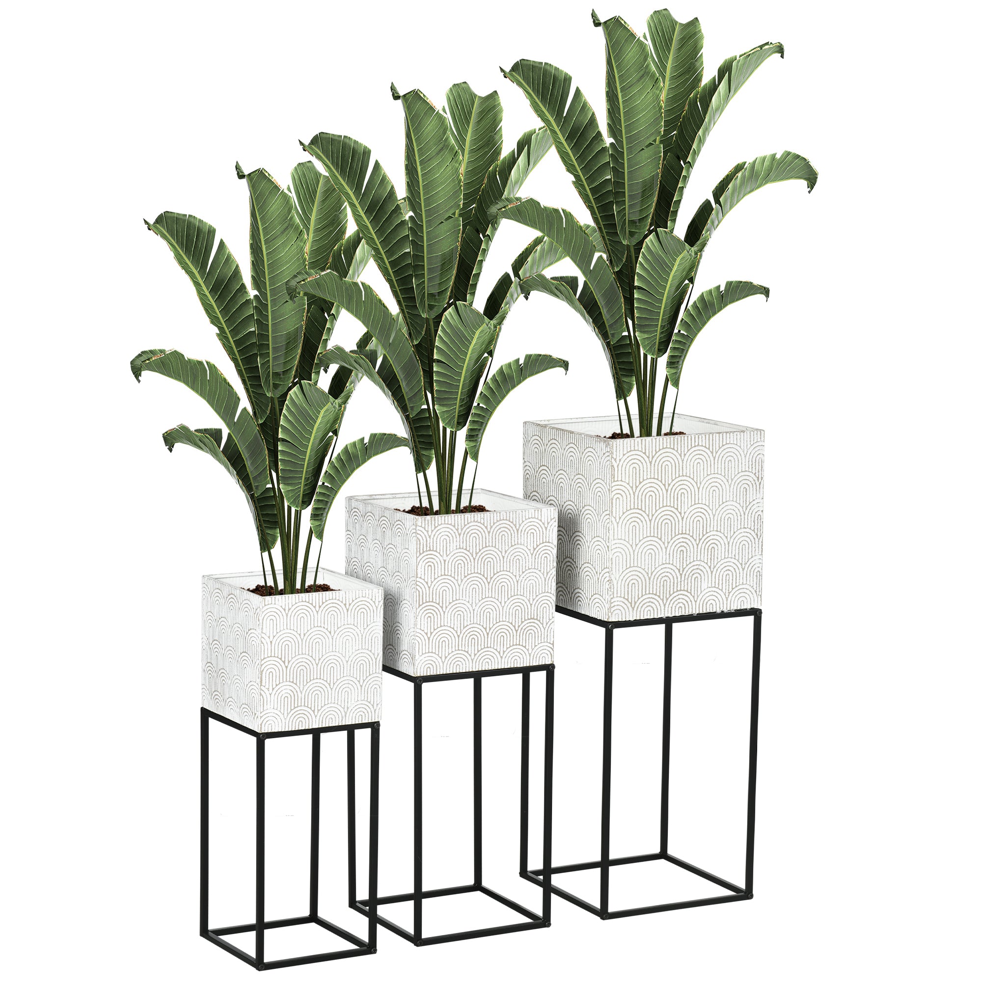Metal Plant Stand Set of 3 with Legs, Decorative Square Planters with Stands Flower Pot Holders for Living Room, Bedroom