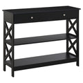 Console Table Side Desk with Shelves and Drawers, X Frame Support - Black