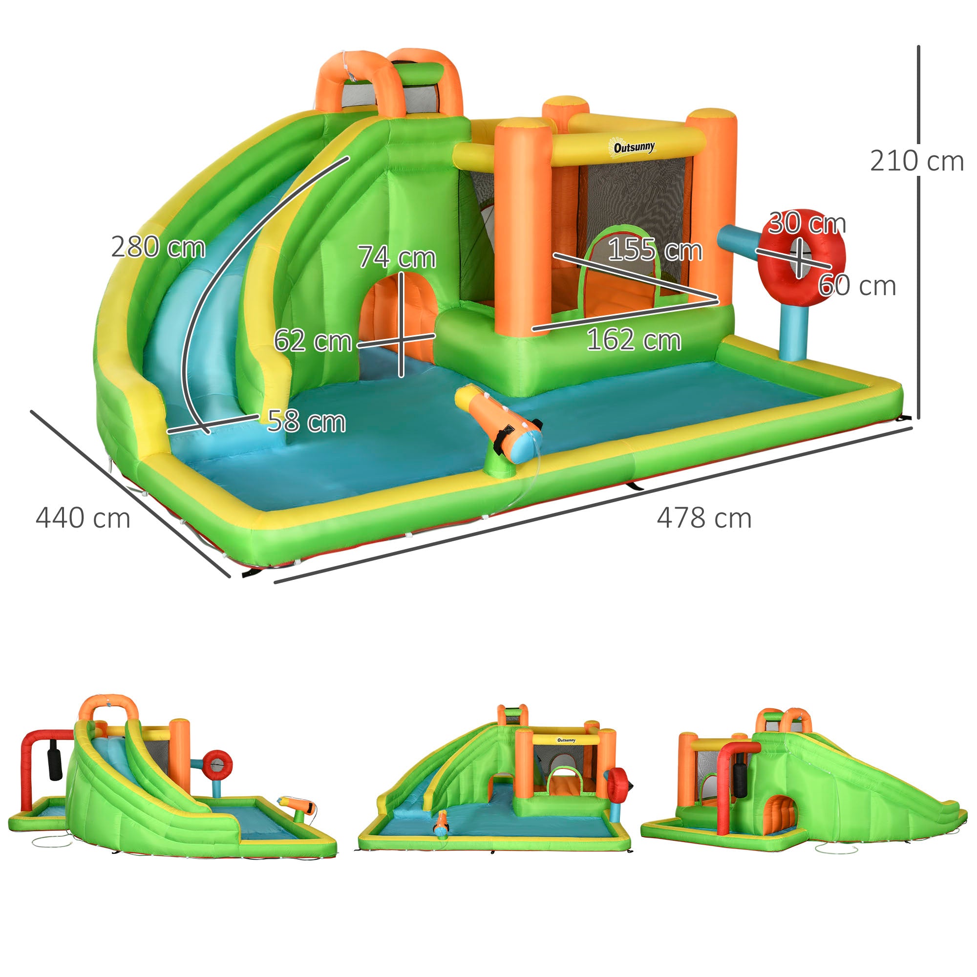 7 in 1 Kids Bouncy Castle Water Slide Bounce House Includes Slide, Trampoline, Pool, Water Gun, Ball-target, Boxing Post Tunnel w/Air Blower