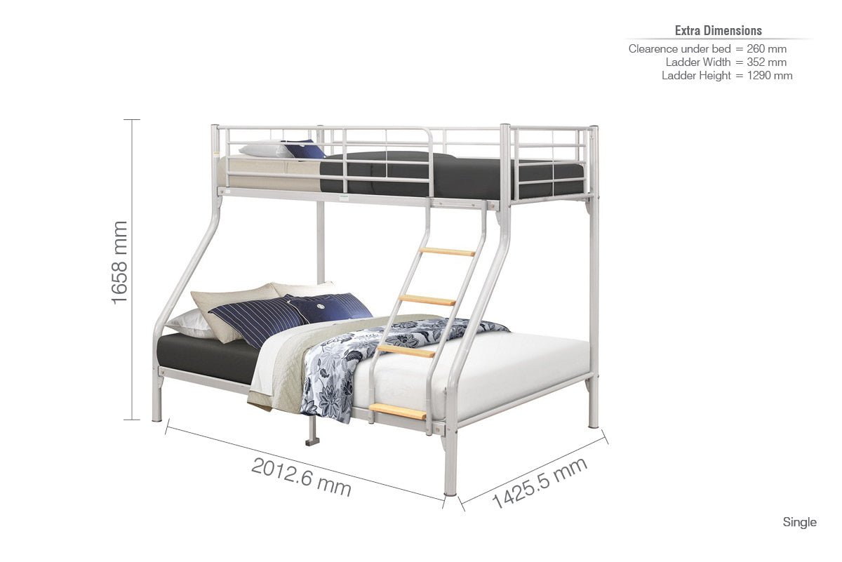 Nexus Single Over Double Bulk Bed Silver - Bedzy UK modern and affordable home furniture England