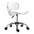 PU Leather Rolling Swivel Salon Stool with Backrest Adjustable Height - White